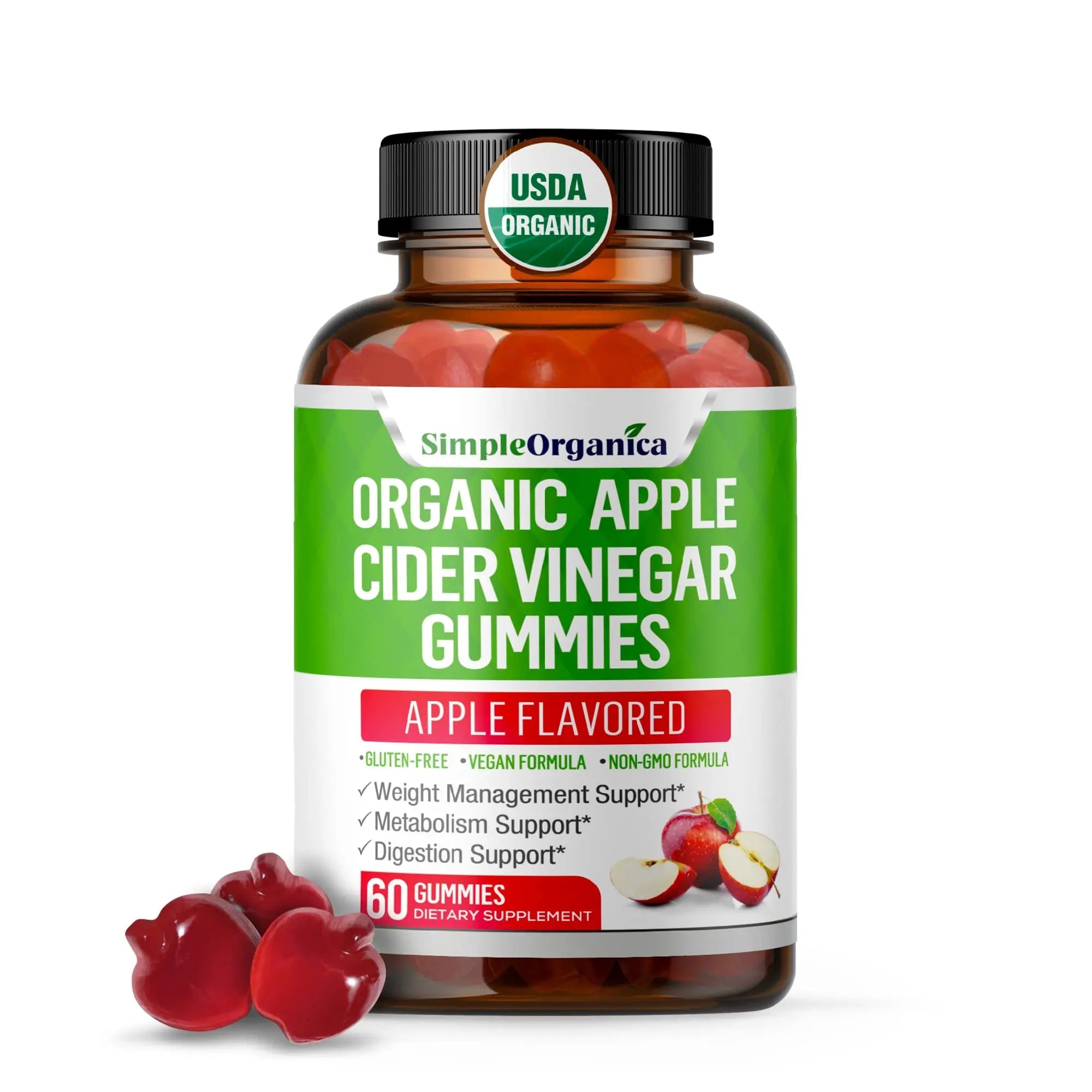USDA Organic Apple Cider Vinegar Gummies with The Mother. AVC Keto Gummy Vitamins Simple Organica Au supplements