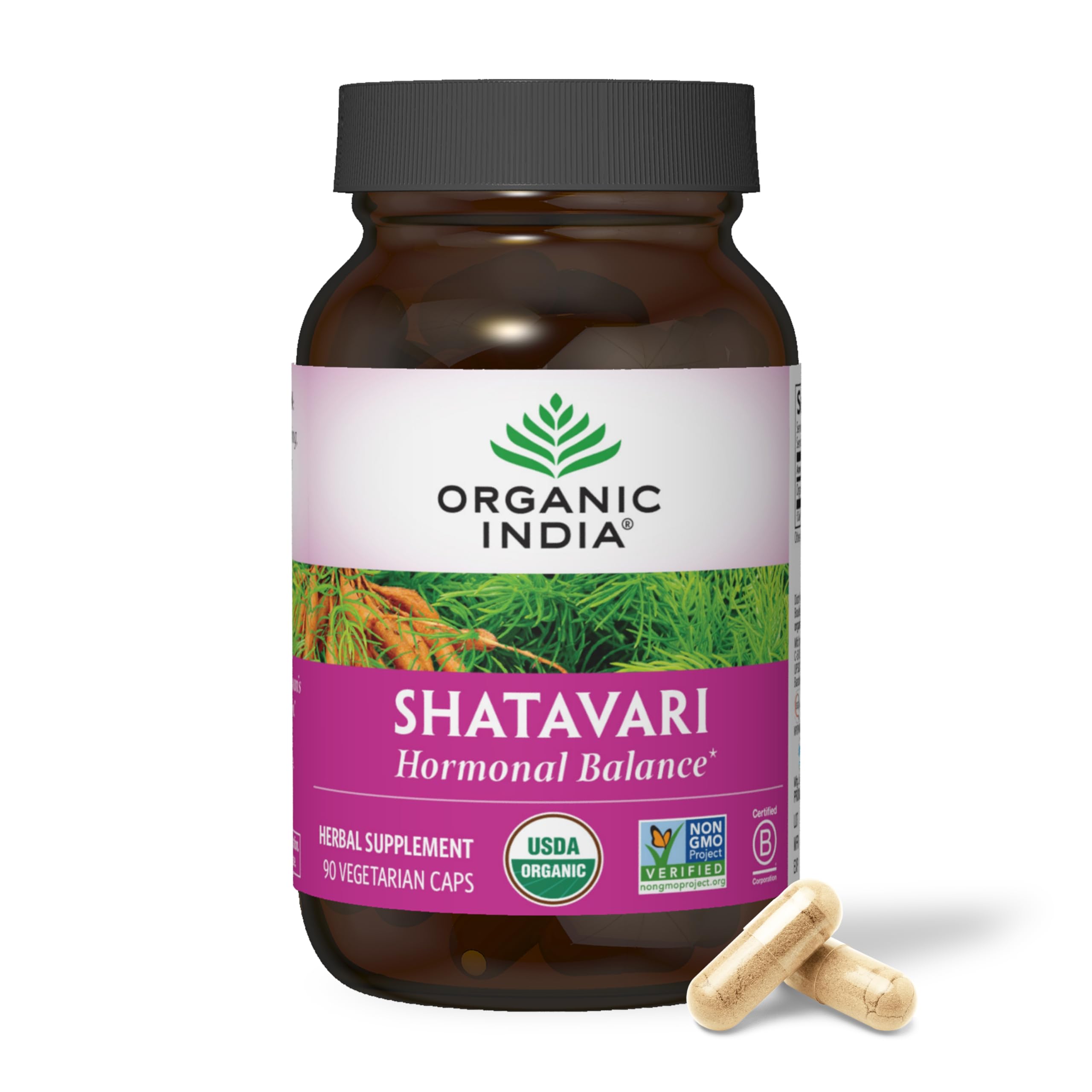 ORGANIC INDIA Shatavari Herbal Supplement - Supports Hormonal Balance, Immune and Inflammatory Response, Vegan, Gluten-Free, USDA Organic, Supports Reproductive Health - 90 Capsules ORGANIC INDIA Au supplements