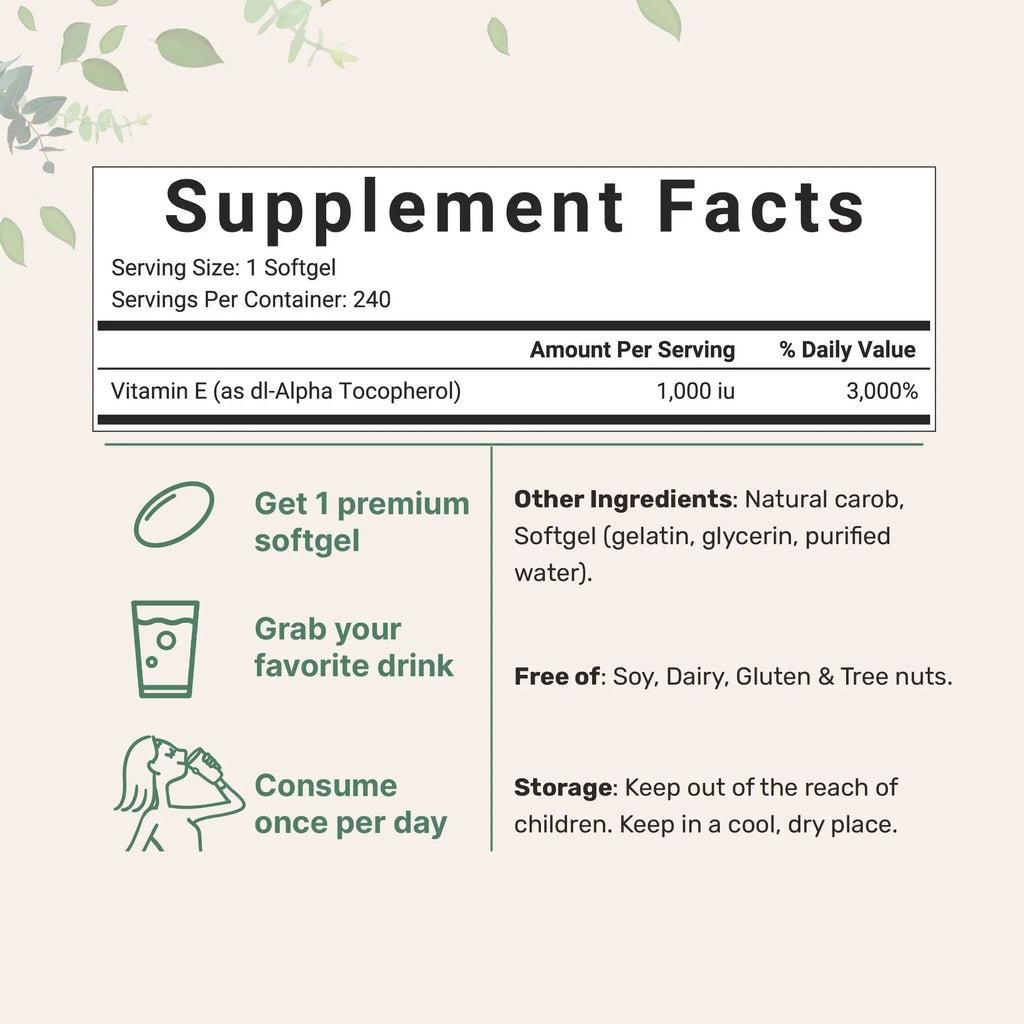 Micro Ingredients Vitamin E 1000 IU, 240 Softgels | Pure Vitamin E Oil Pills Micro Ingredients Au supplements
