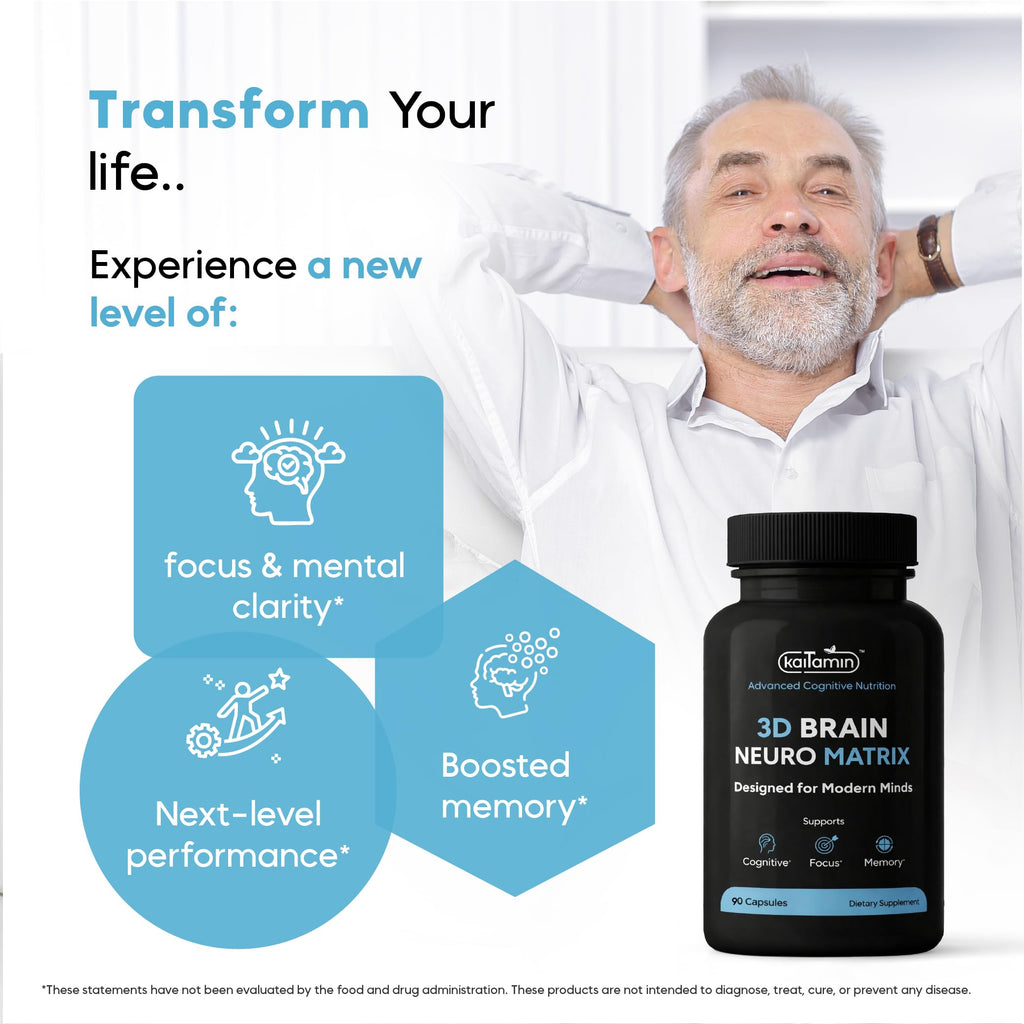 Brain Neuro Matrix – Memory & Focus Nootropic with Ginkgo Biloba & Huperzine A – Caffeine-Free Vegan Brain Supplement for Clarity, Focus & Mood – 90 Capsules (3-Month Supply) Kaitamin Au supplements