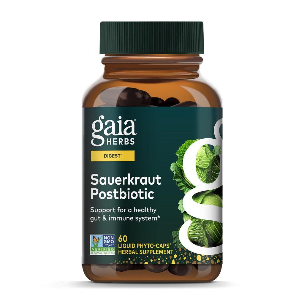 Gaia Herbs Sauerkraut Postbiotic - Gut Health & Immune Support Supplement* - Made with Fermented Sauerkraut - Free from Dairy, Soy & Gluten - 60 Vegan Liquid Phyto-Caps (30 Servings) Gaia Herbs Au supplements