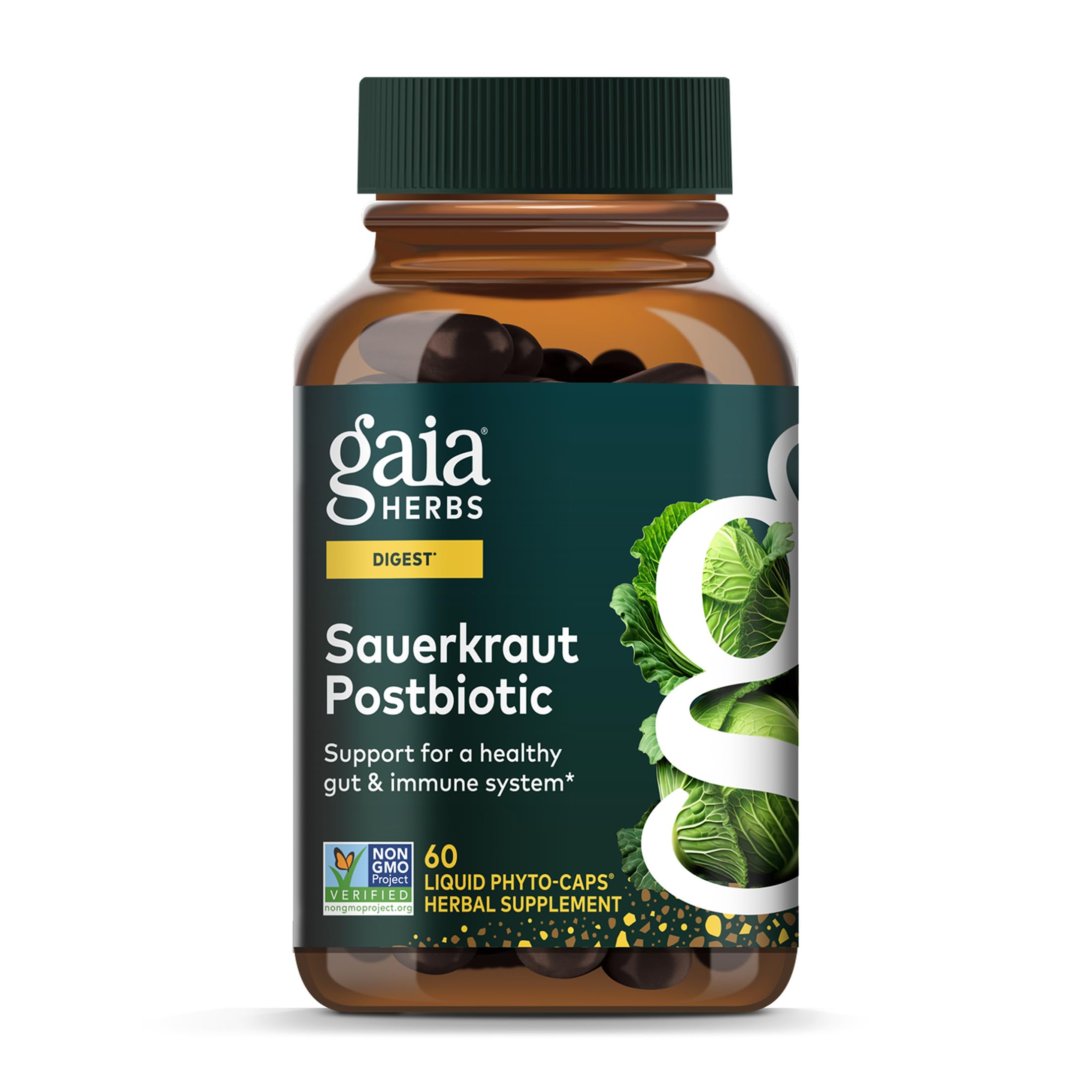 Gaia Herbs Sauerkraut Postbiotic - Gut Health & Immune Support Supplement* - Made with Fermented Sauerkraut - Free from Dairy, Soy & Gluten - 60 Vegan Liquid Phyto-Caps (30 Servings) Gaia Herbs Au supplements