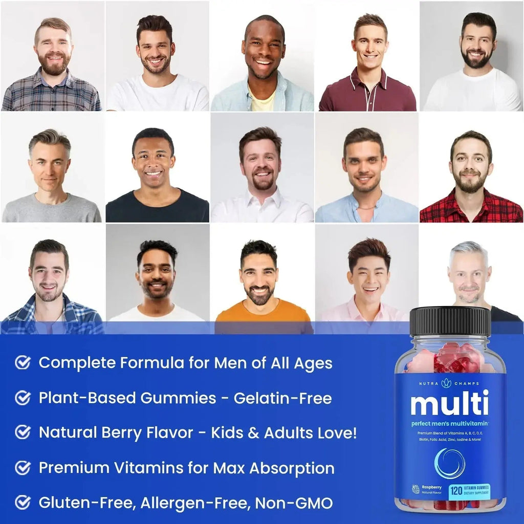 NutraChamps Multivitamin for Men, 240 Count, Vitamins A, B, C, D, E, Biotin, Zinc, Mens Gummy Multivitamins Supplement NutraChamps Au supplements