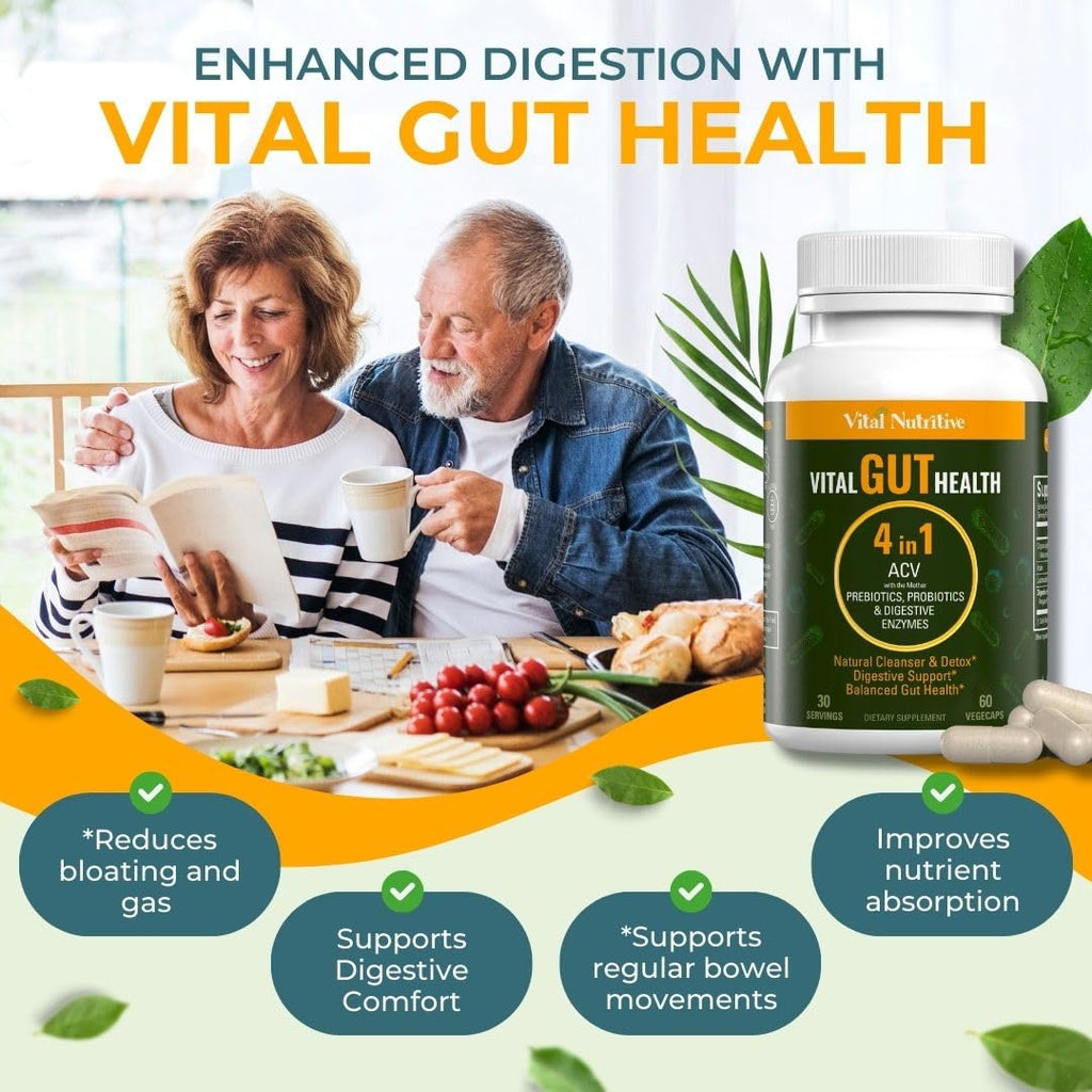 Vital Gut Health 4in1 Formula with Apple Cider Vinegar, Prebiotics & Probiotics, Digestive Enzymes for Strong Immunity Support