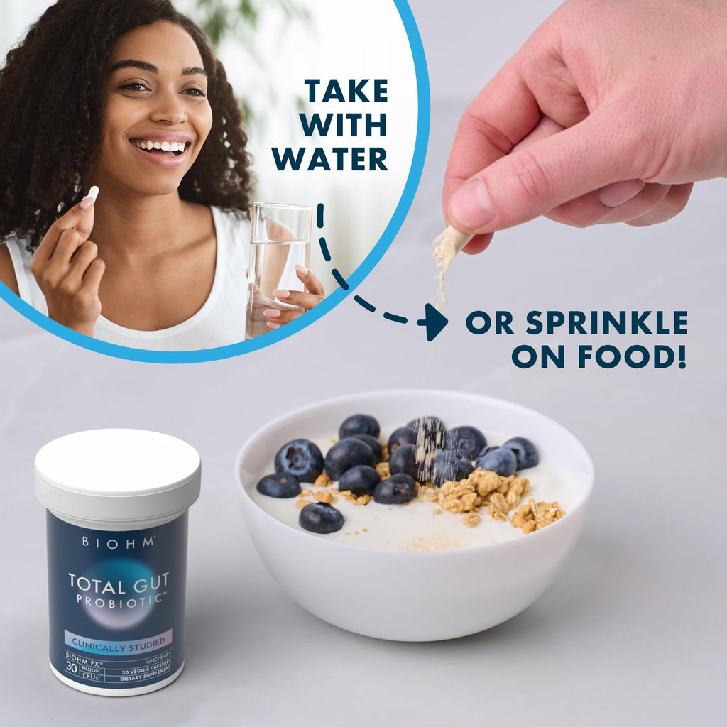 BIOHM Total Probiotic, 30 Billion CFU Daily Probiotics for Women & Men (30 Count) Helps Reduce Occasional Gas & Bloating,