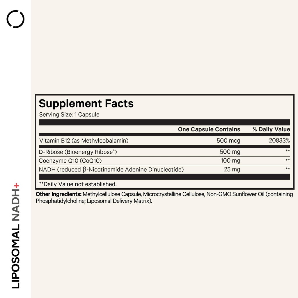 Codeage Liposomal NADH+ Supplement - NADH, Vitamin B12, D-Ribose as Bioenergy Ribose, CoQ10-2-Month Supply - Liposomal Delivery - β-Nicotinamide Adenine Dinucleotide Pills - Non-GMO - 60 Capsules Codeage Au supplements