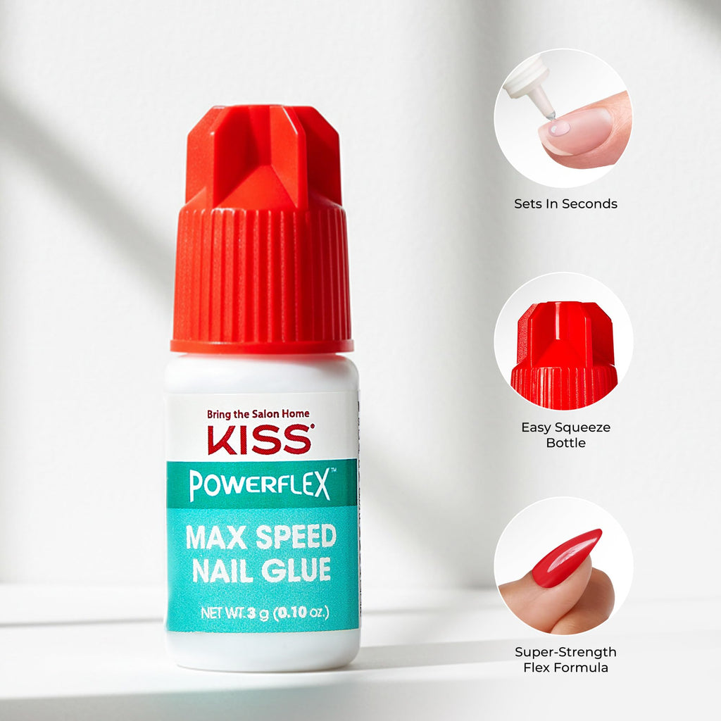 KISS PowerFlex Maximum Speed Nail Glue - Fast Drying Adhesive for Glue-On Nails