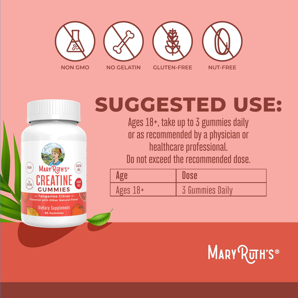 MaryRuth's Creatine Gummies | Creatine Monohydrate Gummies | 3g Creatine Per Serving | Creatine for Women & Men | Tangerine Citrus Flavor | Exercise | Workout | Sugar Free | Vegan | 90 Count MARYRUTH'S Au supplements
