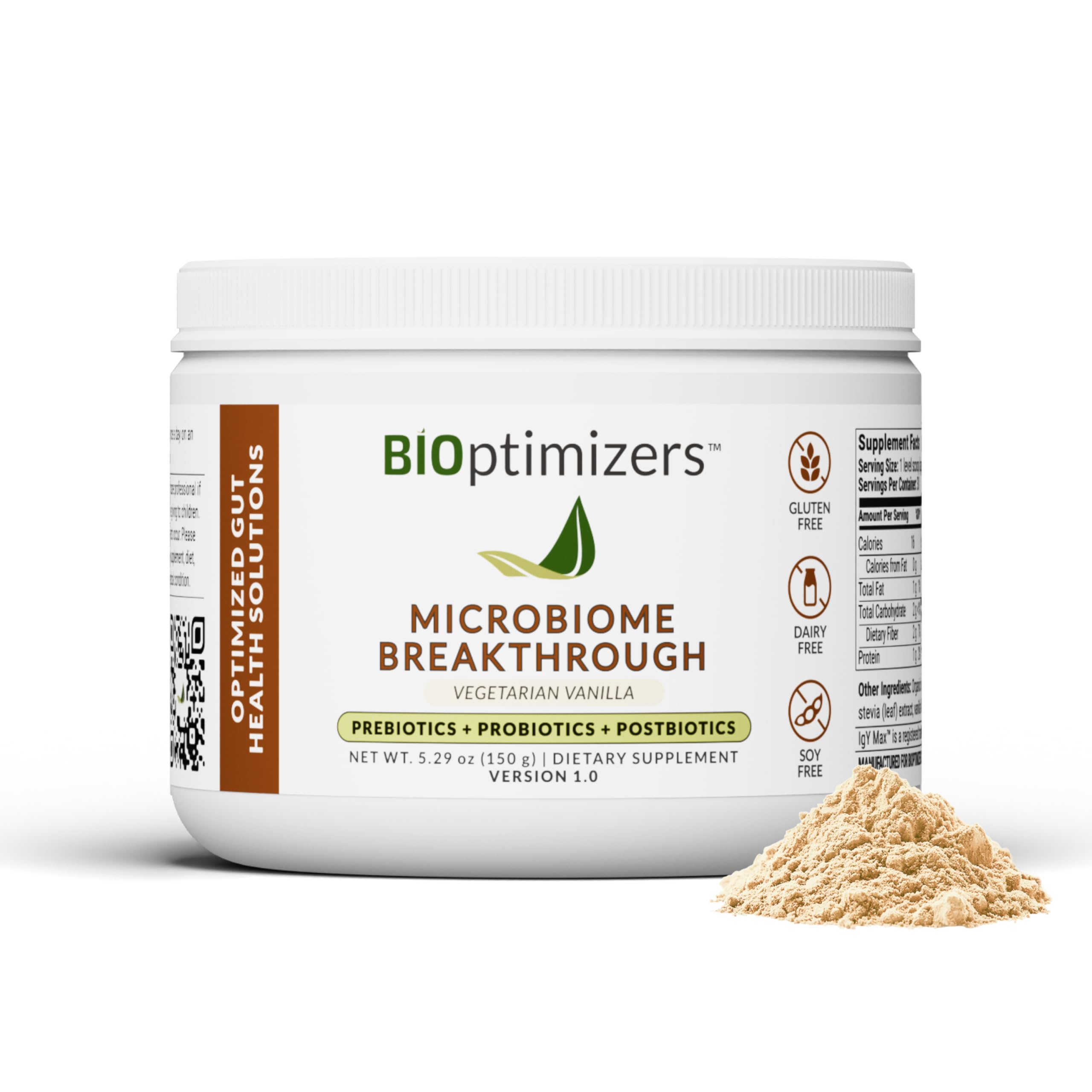 Microbiome Breakthrough™ Gut Support Powder – Vegetarian Vanilla – With Probiotics, Prebiotics, and IgY Max® – Source of L-Glutamine – Supports Digestive Comfort, Gas & Bloating Relief 30 Servings* BIOptimizers Au supplements