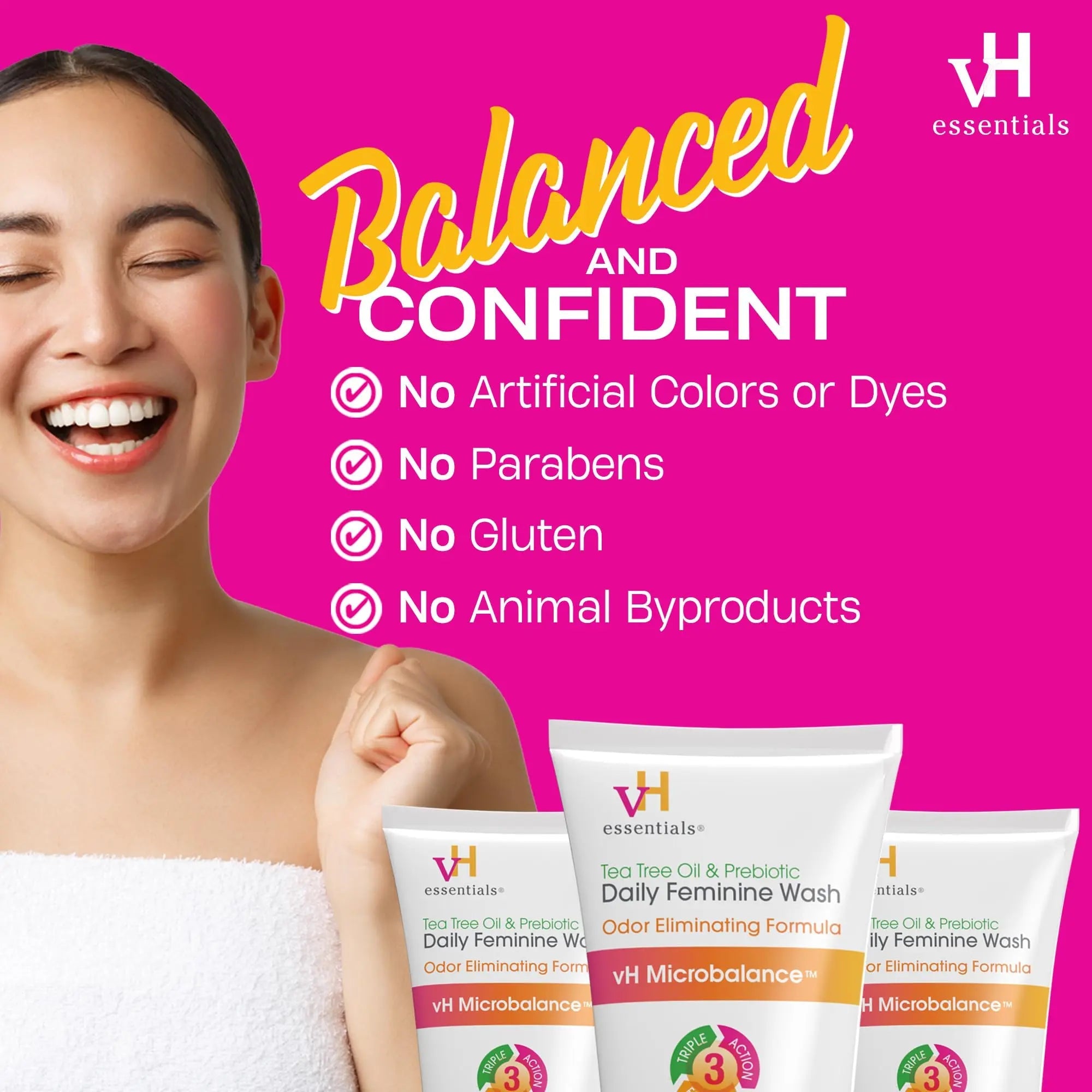 vH essentials, Ph Balanced Daily Feminine Wash, Tea Tree Oil & Prebiotic vH essentials Au supplements