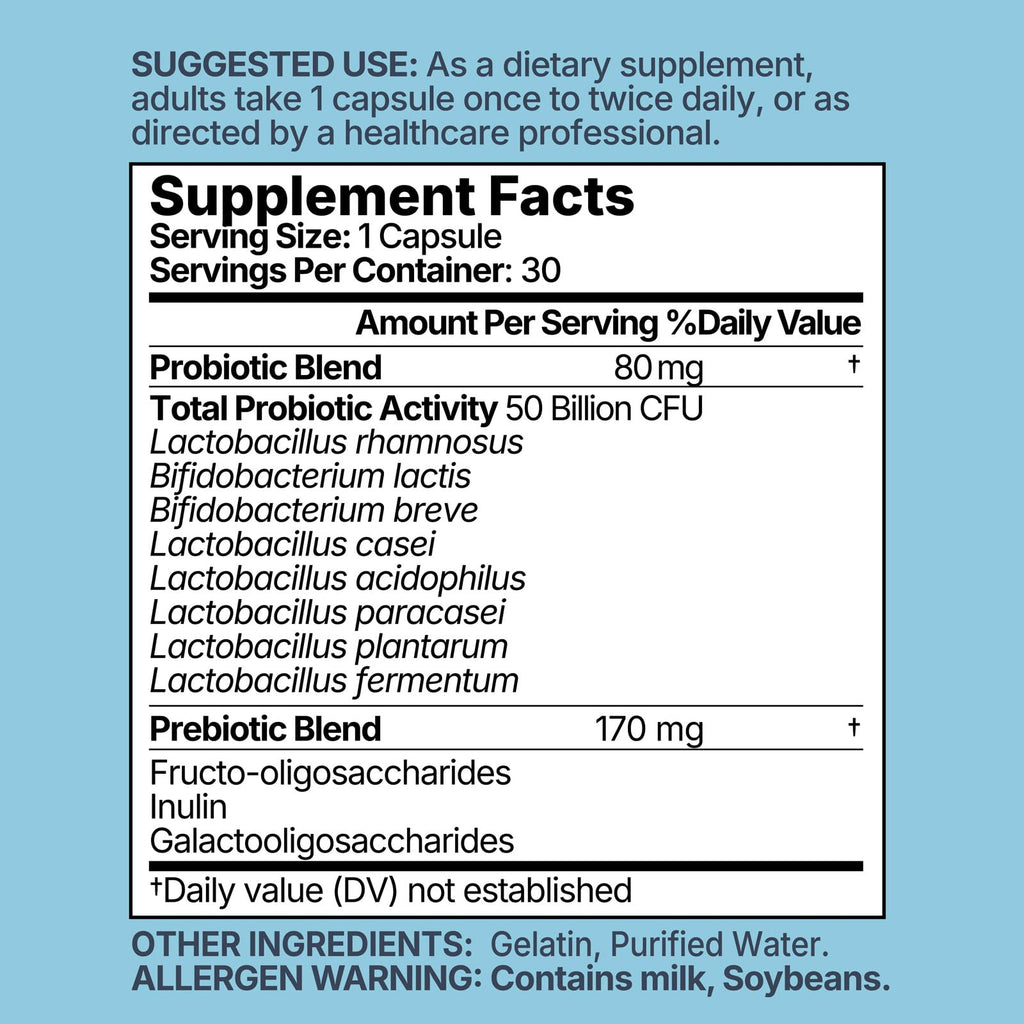 MISS PEP Probiotics 50 Billion CFU - 8 Unique Strains + 3 Prebiotics - Immune, Digestive & Gut Health - Supports Occasional Constipation, Diarrhea, Gas & Bloating - Probiotics for Women & Men - 30ct MISS PEP Au supplements