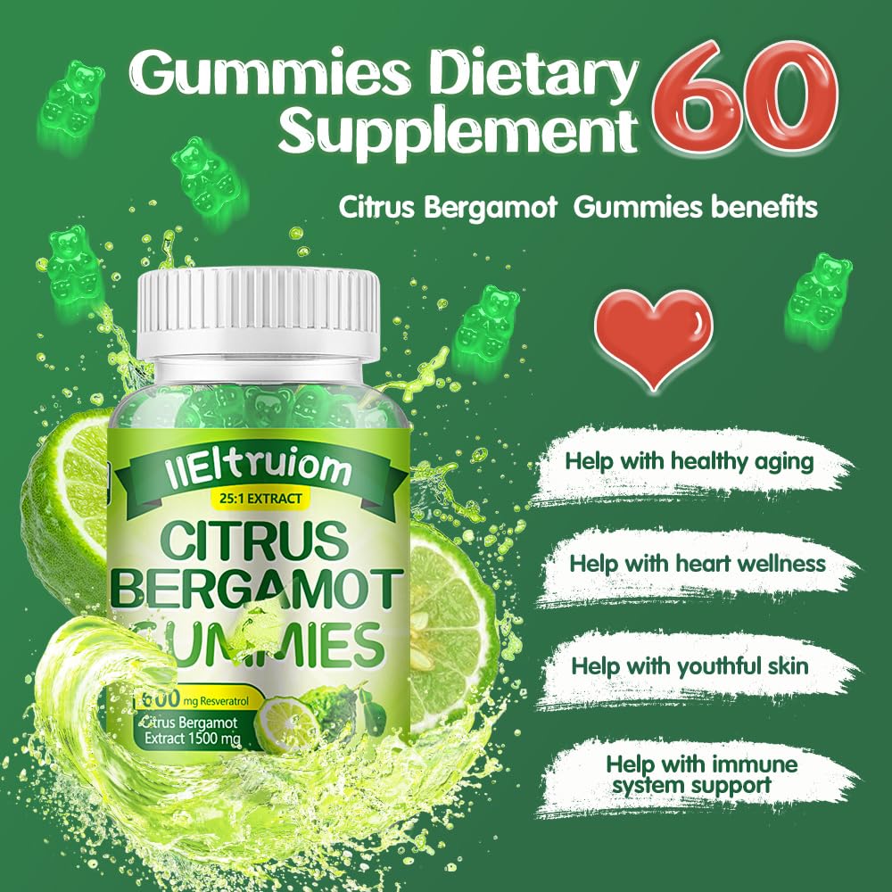 IIEltruiom Citrus Bergamot 1500mg, Citrus Bergamot Gummies for Healthy Cholesterol, Bergamot Supplements 25:1 Extract from Italy Bergamot,