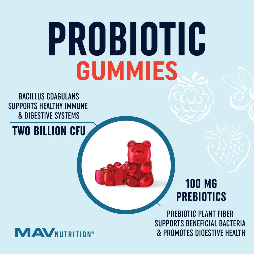 Kids Probiotic Gummies | 2 Billion Probiotics + 100mg Prebiotic Fiber for Immune & Digestion Support | Low Sugar Per Serving | For Children Ages 2+ | Gluten-Free,