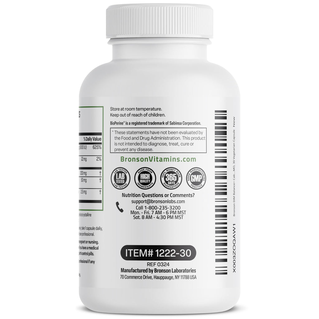 Bronson DIM Balance+ Calcium D-Glucarate, Broccoli Sprouts and Vitamin D3 200 MG of DIM per Capsule Supports Estrogen Metabolism and Balanced Hormone Levels Non-GMO, 30 Vegetarian Capsules Bronson Au supplements