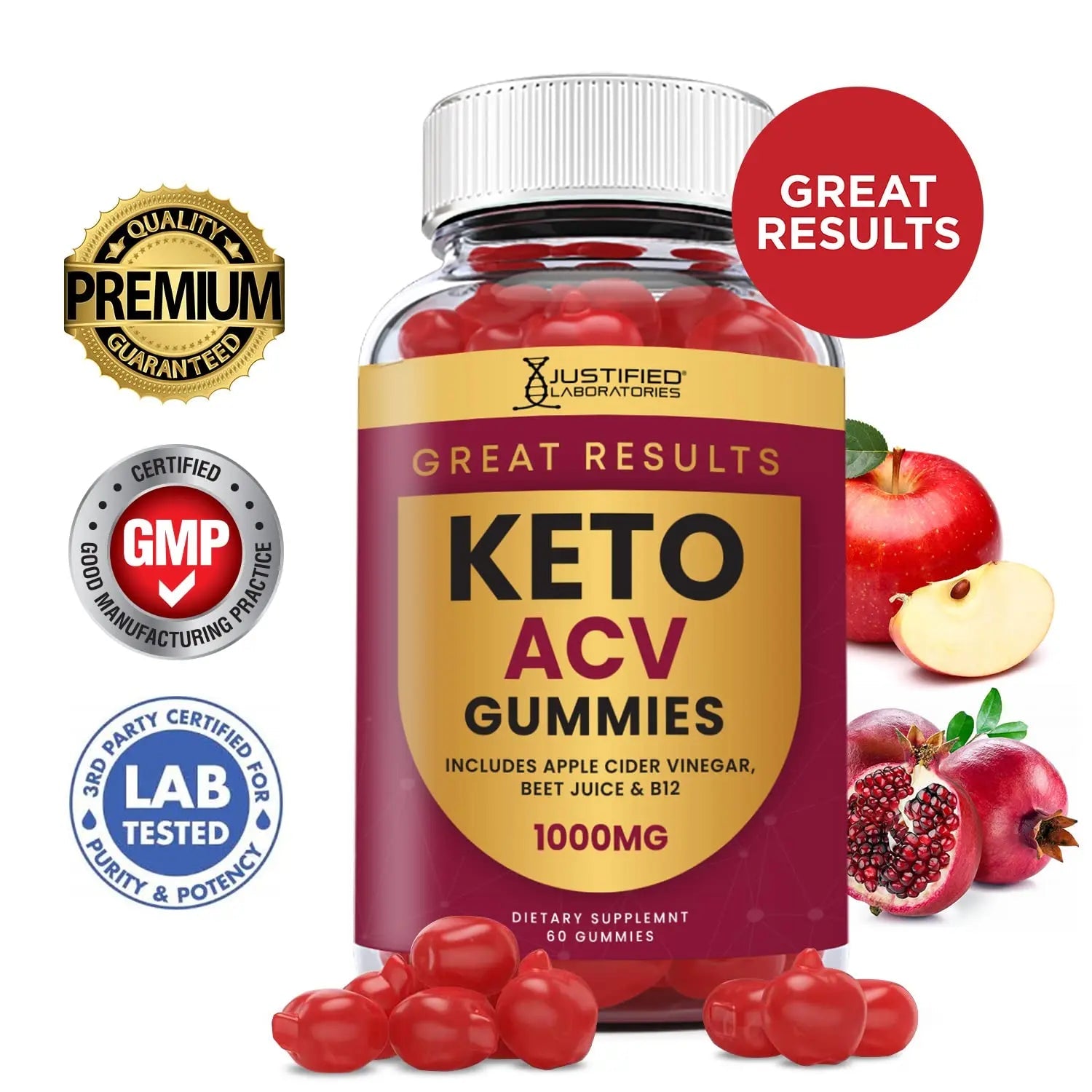 Justified Laboratories Great Results Keto ACV Gummies 1000MG with Pomegranate Juice Justified Laboratories Au supplements