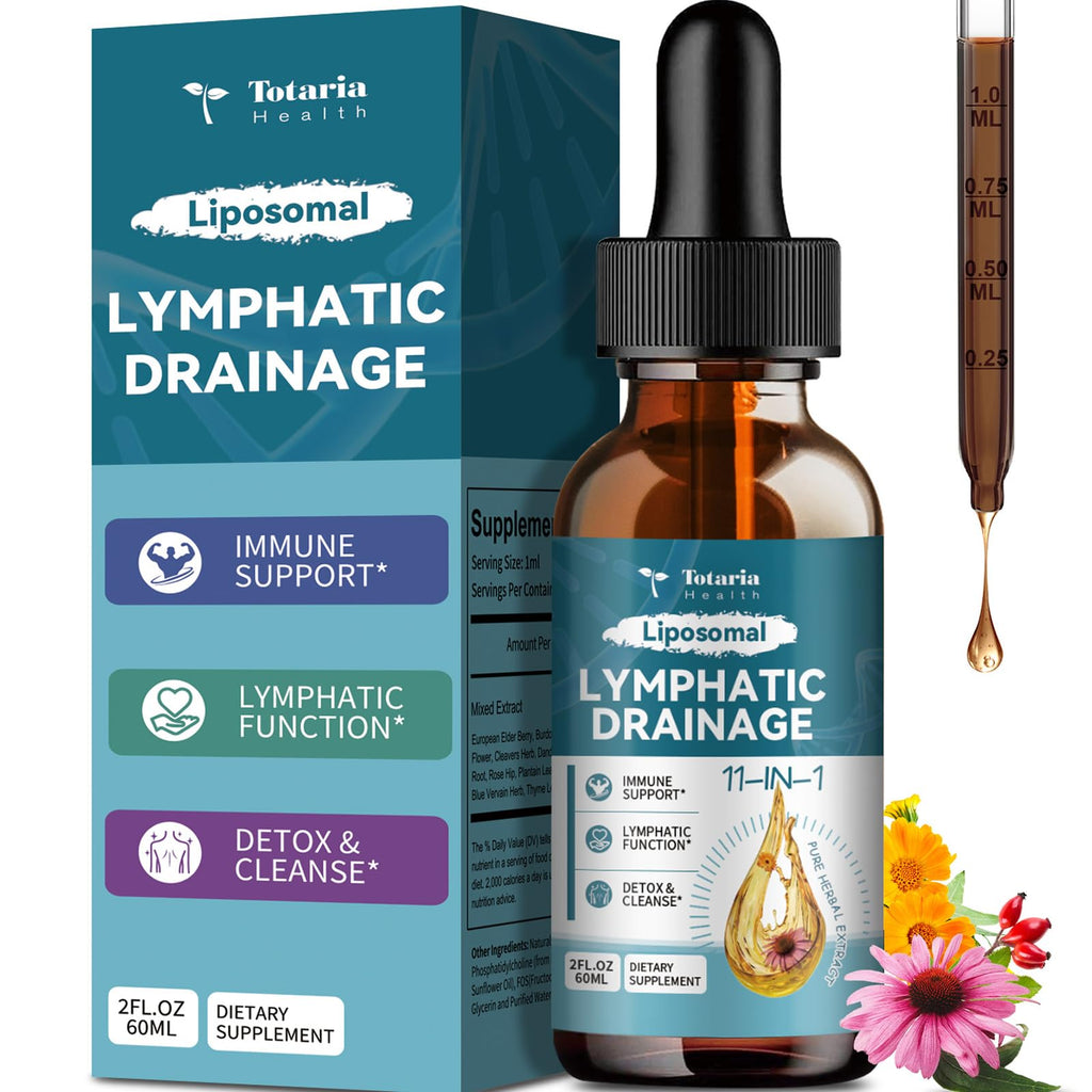 Liposomal Lymphatic Drainage Drops - 11 In 1 Organic Lymphatic Drainage Supplement with Burdock Root, Echinacea, Elderberry, Calendula, Cleavers Herb