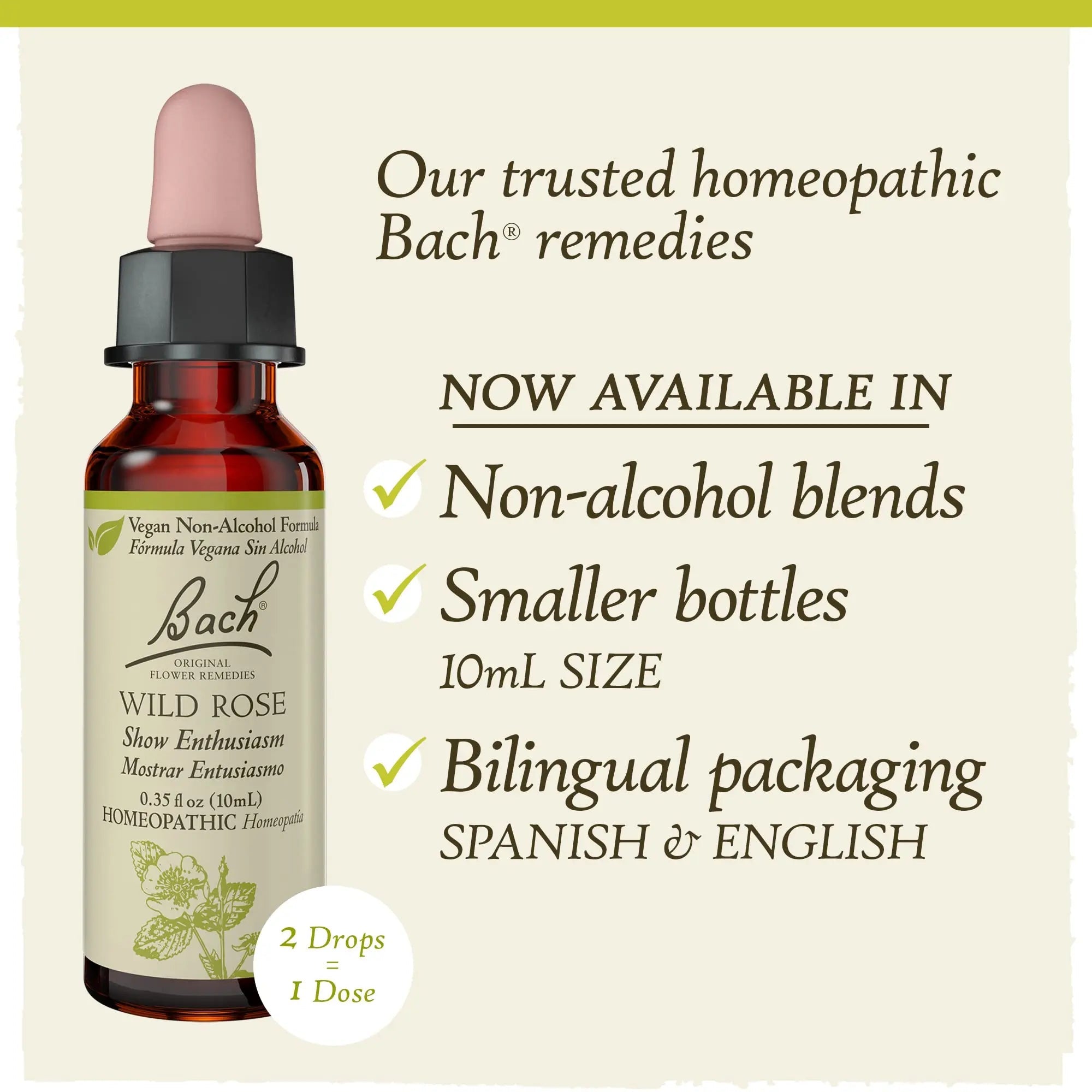 Bach Original Flower Remedies, Wild Rose for Enthusiasm (Non-Alcohol Formula), Natural Homeopathic Bach Au supplements