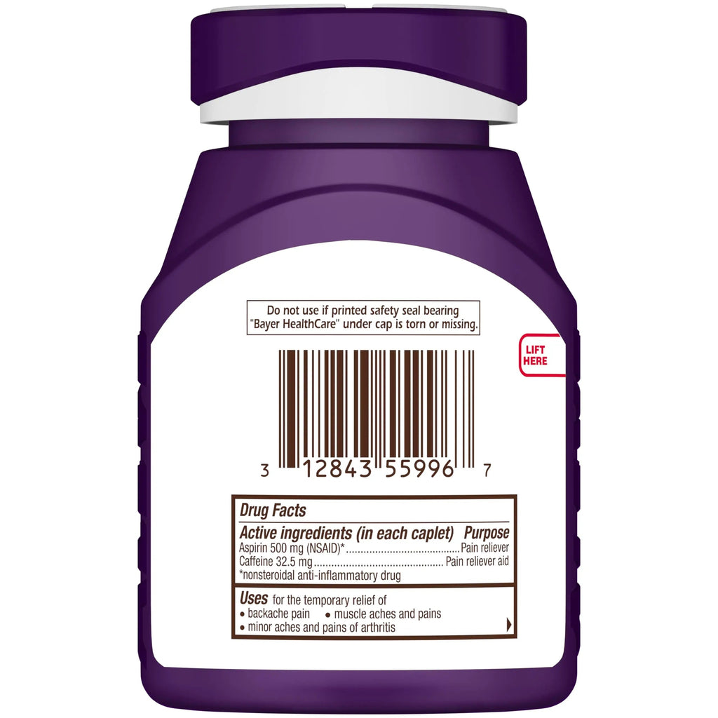 Bayer Extra Strength 500mg Aspirin Plus Caffeine for Powerful Pain Relief, 200 Coated Caplets Bayer Au supplements