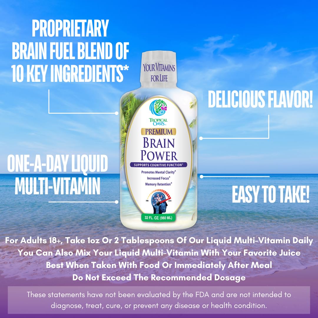 Tropical Oasis - Brain Power | Liquid Nootropic Supplement - Promotes Mental Clarity, Focus, and Memory Retention (Unflavored, 32 Servings) Tropical Oasis Au supplements