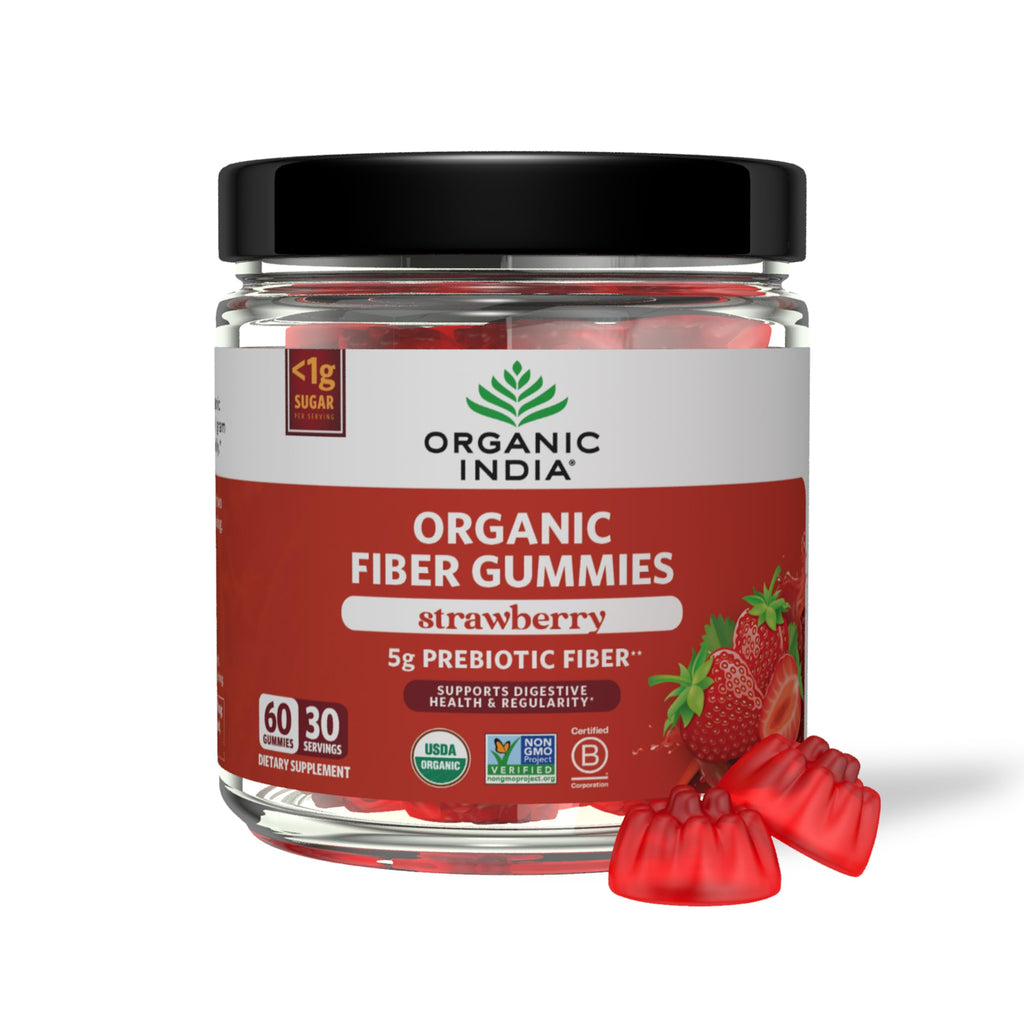 ORGANIC INDIA Fiber Gummies for Adults - Prebiotic Fiber, Dietary Supplement, Digestive Health for Men & Women, Vegan, Low Sugar