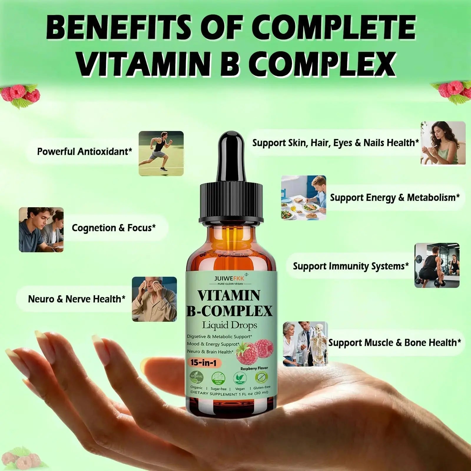 Vitamin B Complex Liquid Drops for Women Men & Kids, 15-in-1 VIT B Complex with Vitamin C B12 B6 B1 Niacin Folate Magnesium JUIWEFKK Au supplements
