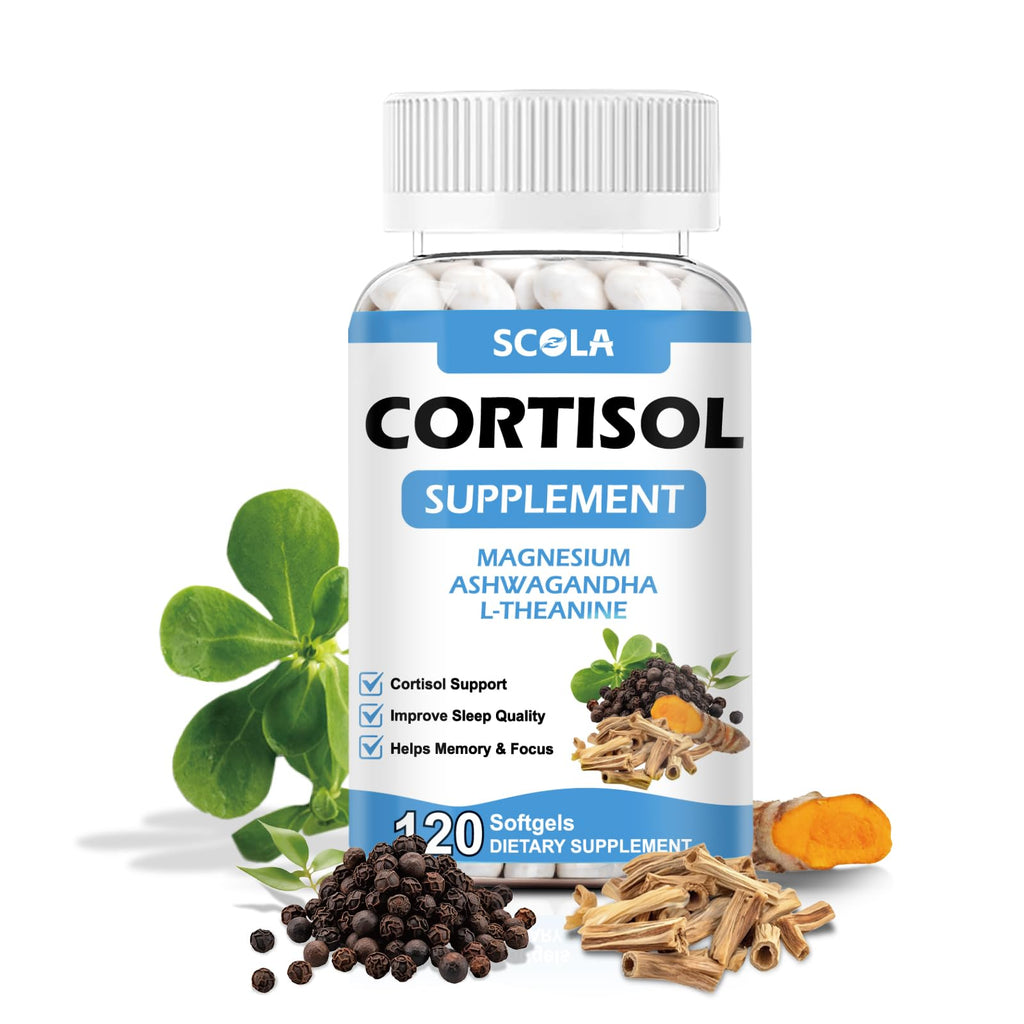 SCOLA Cortisol Supplement for Women and Men with Magnesium, Ashwagandha/L-Theanine, Cortisol Detox Manager, Cortisol Reducer Supports Relaxation & Calm, Mood, Sleep, 120 Count SCOLA Au supplements