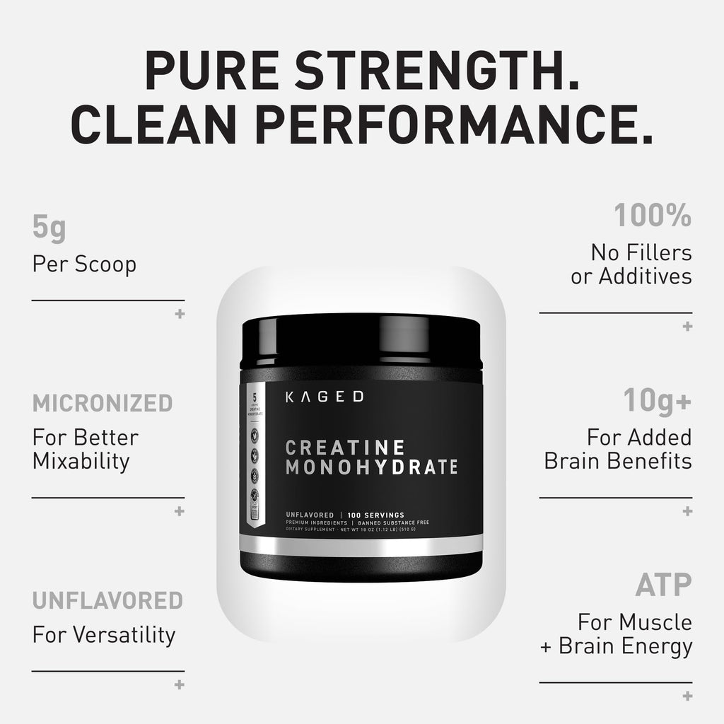 Kaged Creatine Monohydrate Micronized Powder | Unflavored | Muscle Building & Recovery | 5000 mg Per Serving | Vegan, Gluten Free, Easily Digestible