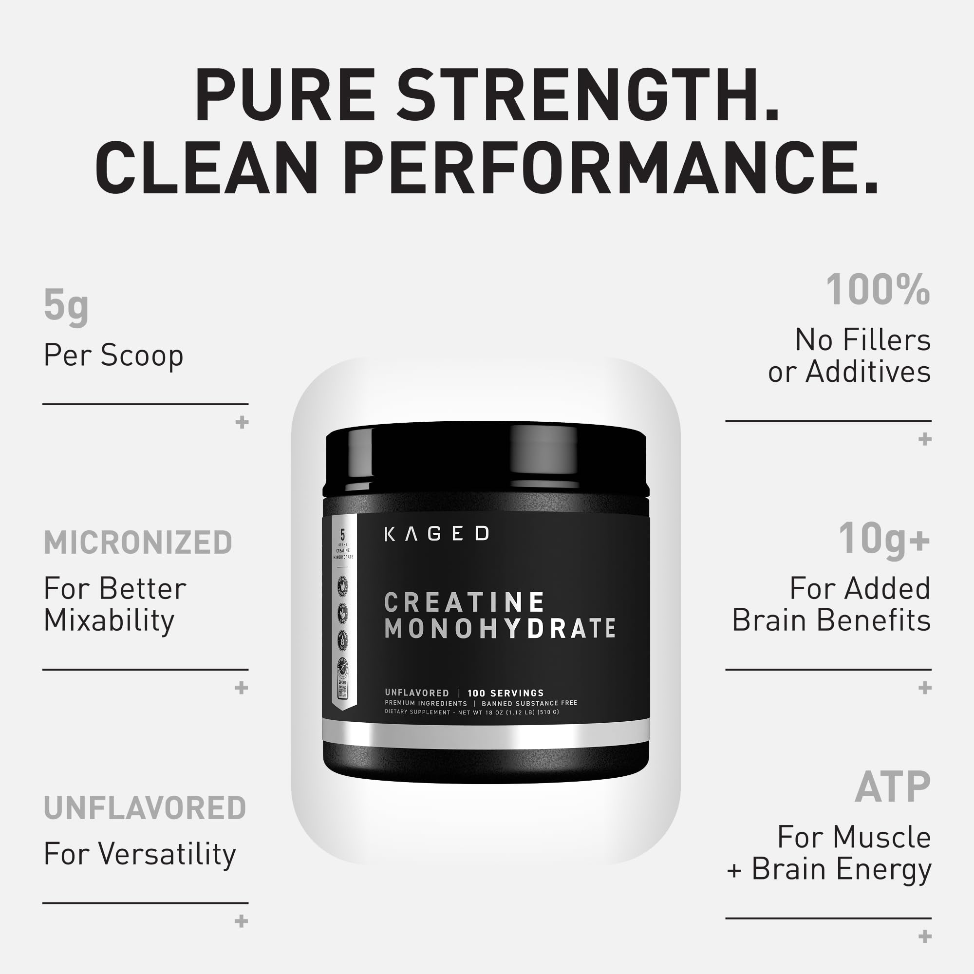 Kaged Creatine Monohydrate Micronized Powder | Unflavored | Muscle Building & Recovery | 5000 mg Per Serving | Vegan, Gluten Free, Easily Digestible