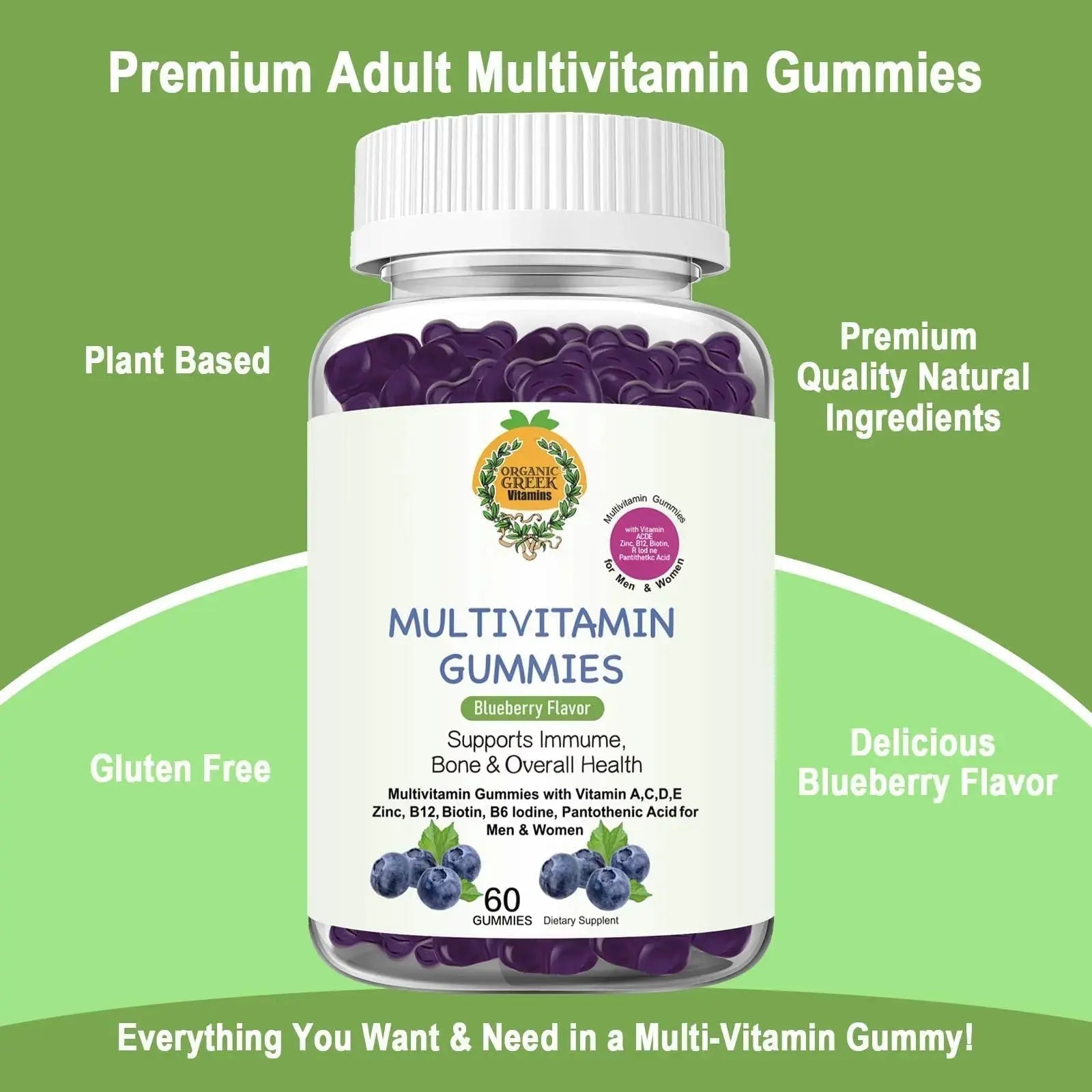 Organic Greek® Multivitamin Gummies with Vitamin A, C, D, E, Zinc, B12, Biotin, B6, Iodine, Pantothenic Acid for Men & Women Organic Greek Au supplements