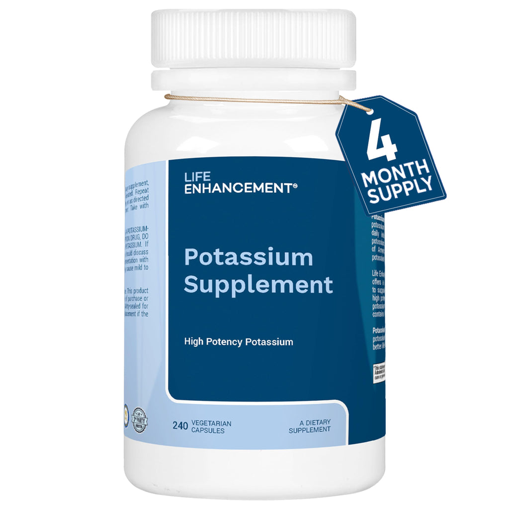 Life Enhancement High Potency 1020 mg Potassium Supplement for Muscle, Brain & Bone Health - No Additives High Absorption Elemental Potassium Supplement