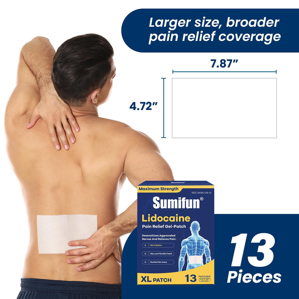 Sumifun XL Lidocaine Patches for Pain Relief, 4% Lidocaine Maximum Strength OTC, Extra Large 4.72"x7.87" for Full Back Pain Patches & Large Areas (Extra Large, Count, 13) Sumifun Au supplements