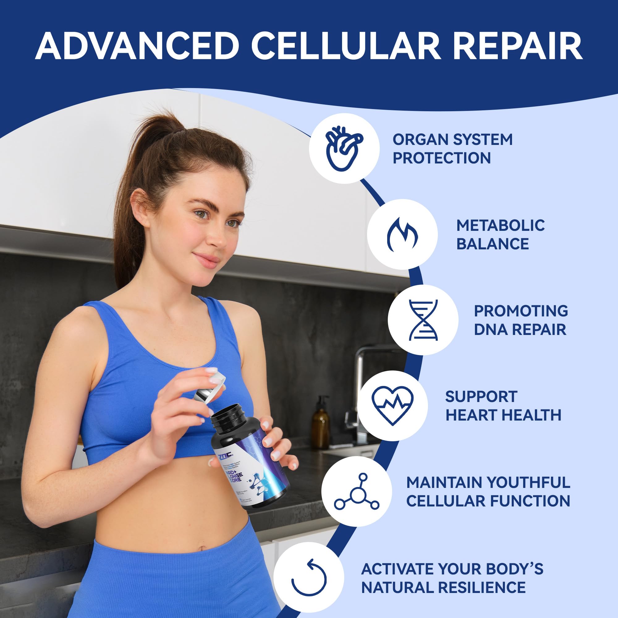 ZNC®10-in-1 NAD+ Supplement with Liposomal NAD, Urolithin A & Resveratrol for Energy & Cellular Repair - 60 Vegan Capsules ZNC Au supplements