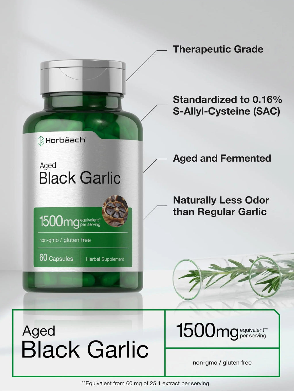 Aged Black Garlic Capsules 1500mg | 60 Count | Fermented Extract Supplement Horbäach Au supplements