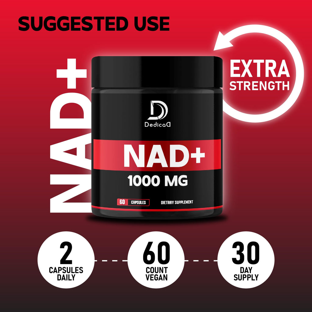 DEDICAD NAD Supplement 1000 mg - Pure NAD Supplement - Energy and DNA Repair, Aging Defense, Brain Function - 60 Capsules DEDICAD Au supplements