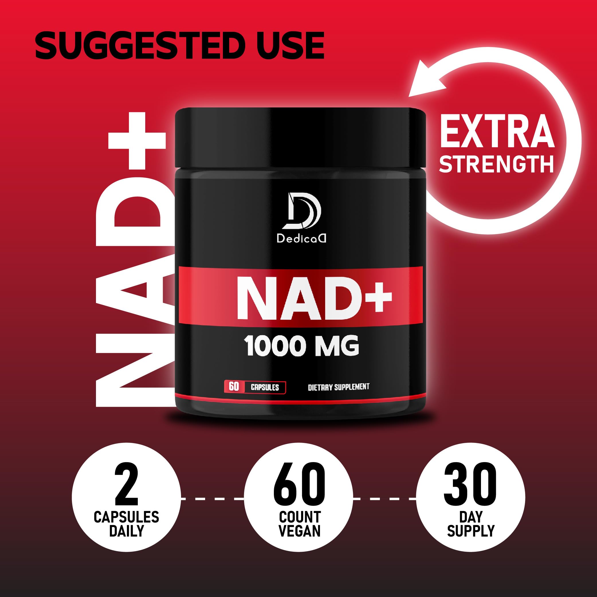 DEDICAD NAD Supplement 1000 mg - Pure NAD Supplement - Energy and DNA Repair, Aging Defense, Brain Function - 60 Capsules DEDICAD Au supplements