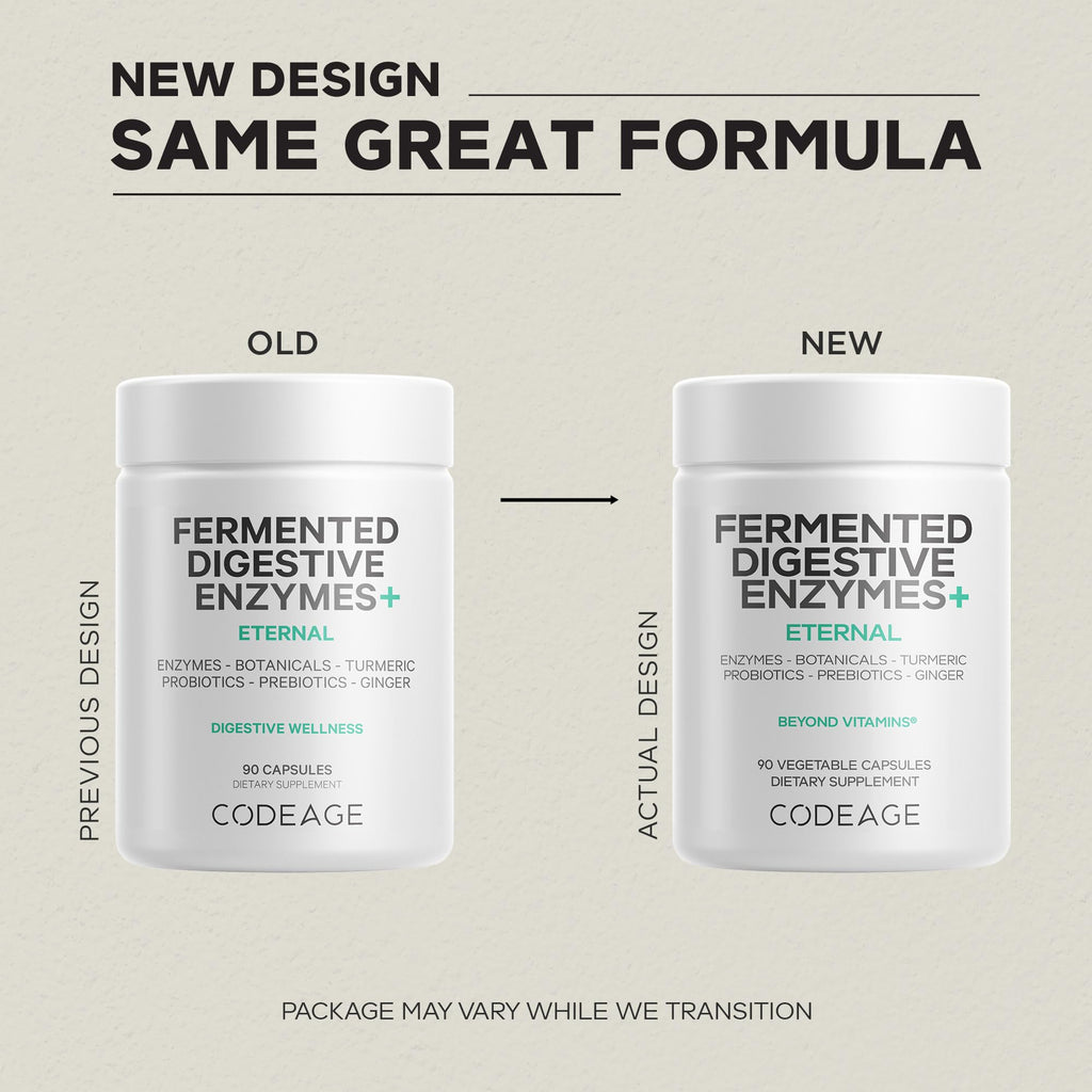 Codeage Fermented Digestive Enzymes Supplement 3-Month Supply - 14 Digestive Enzymes, Probiotics, Prebiotics, Fermented Botanicals