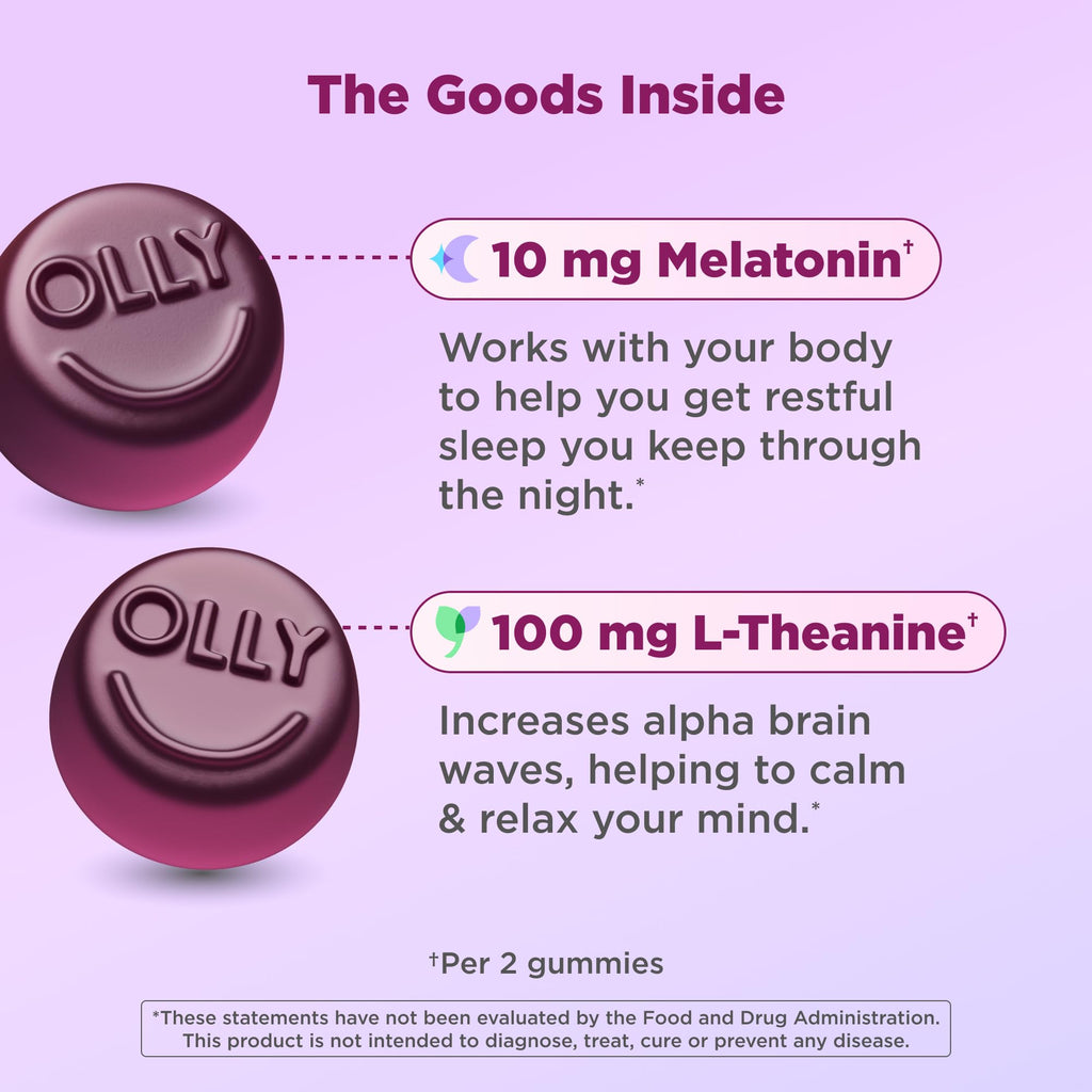 OLLY Max Strength Sleep Gummy, 10mg Melatonin, L-Theanine, Chamomile, Lemon Balm, Sugar Free, Vegetarian Sleep Aid, Strawberry - 70 Count