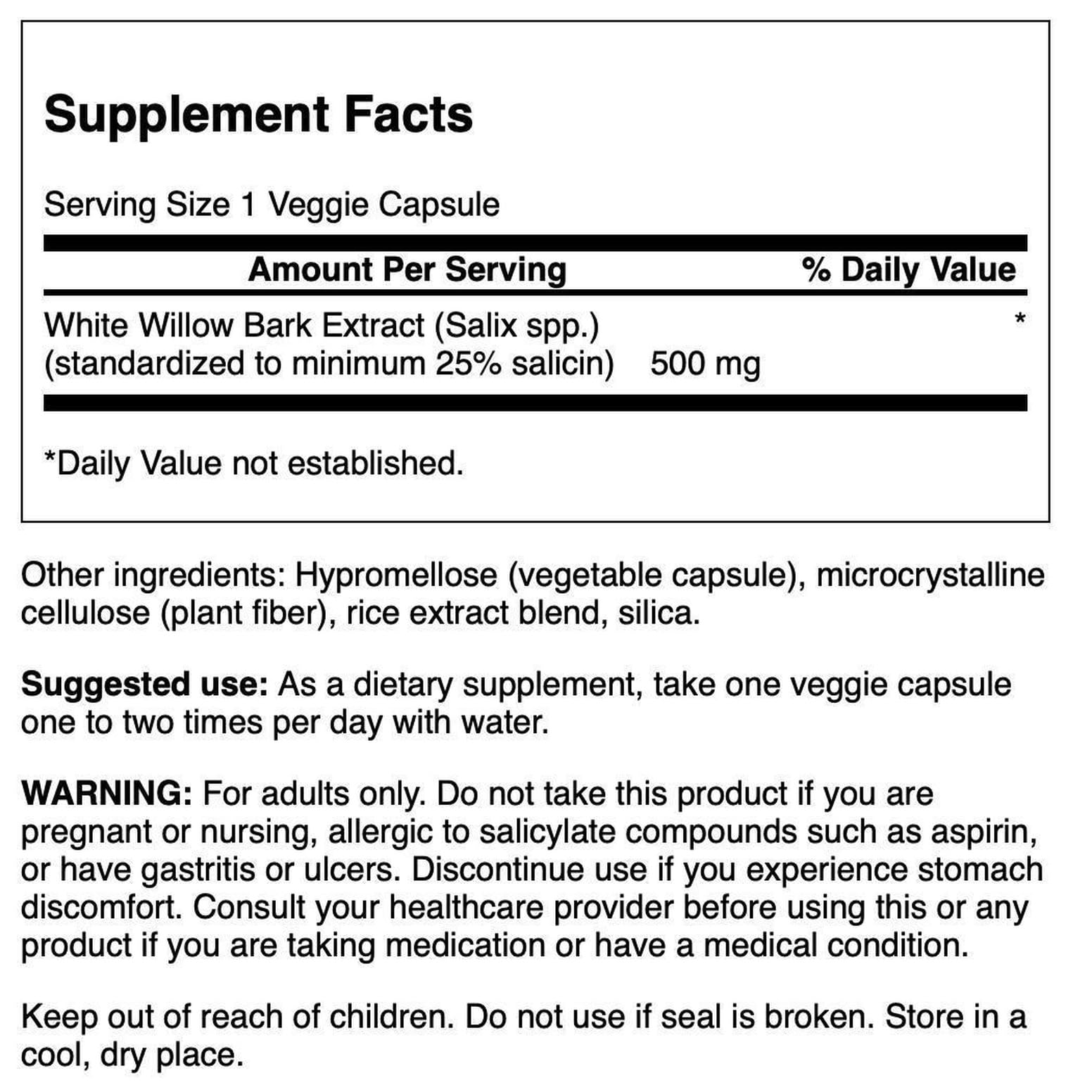 Swanson Maximum Strength White Willow Bark Extract-Promotes Joint Support & Muscle Relief-Standardized to 25% Salicin-Natural Supplement with No Stomach Irritation (60 Veggie Caps, 500mg Each) Swanson Au supplements