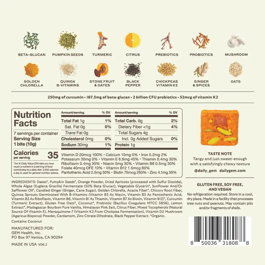 GEM Daily Bite for Women & Men, with 20+ Vitamins, Minerals & Superfoods Like Zinc, Vitamin D, B-Complex, K, Turmeric, Fiber & Prebiotics GEM Au supplements