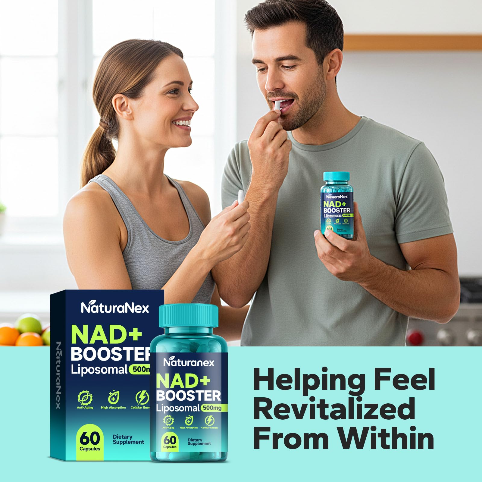 NaturaNex NAD+ Supplement 650mg (60 Capsules), Liposomal NAD+ with Resveratrol & Quercetin, Third-Party Tested, NMN Supplement Alternative NaturaNex Au supplements