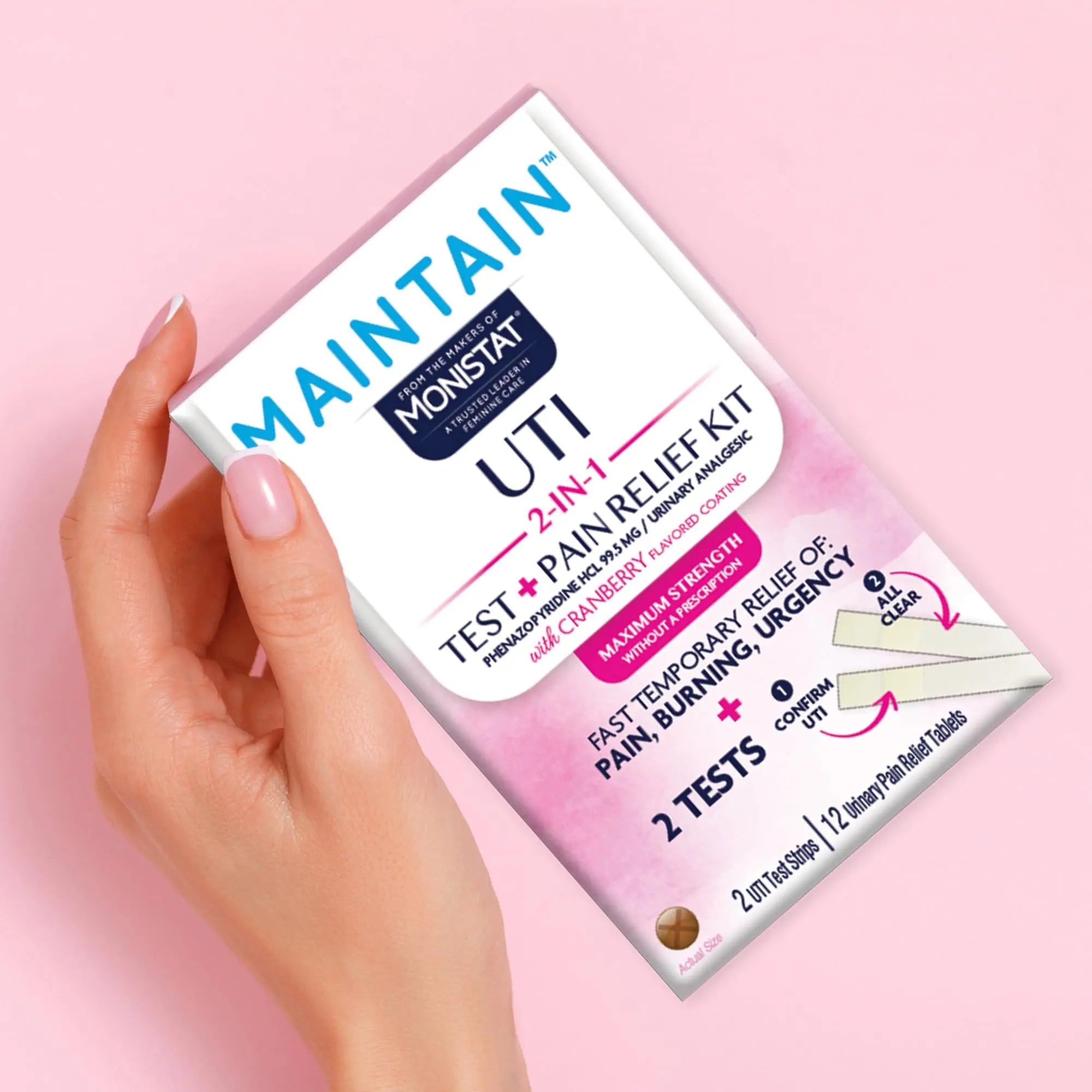 Monistat Maintain UTI 2-in-1 Test & Pain Relief Kit, 2 Test Strips & 12 Urinary Pain Relief Tablets, 2 Minute Results and Maximum Strength Pain, Burning and Urgency Relief Monistat Au supplements
