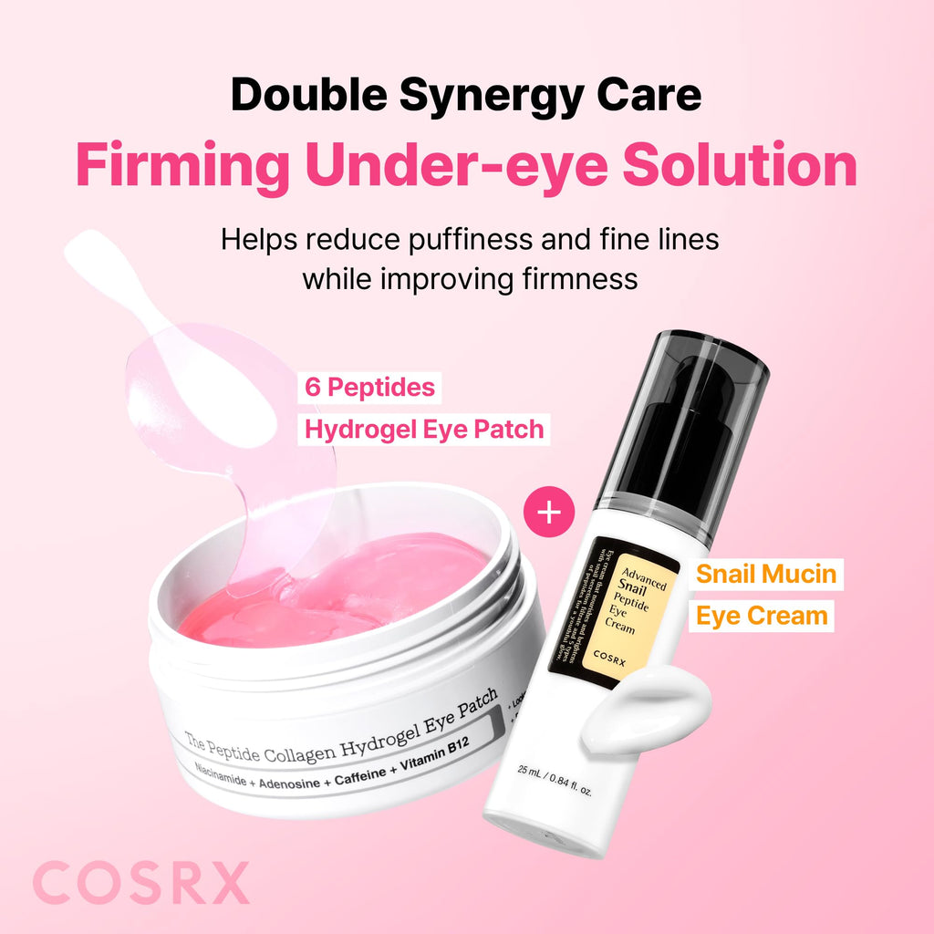 COSRX Pink Peptides Collagen Hydrogel Eye Patch for Puffy Eyes and Dark Circles, Under Eye Mask, 60 Under Eye Patches, Korean Skin Care