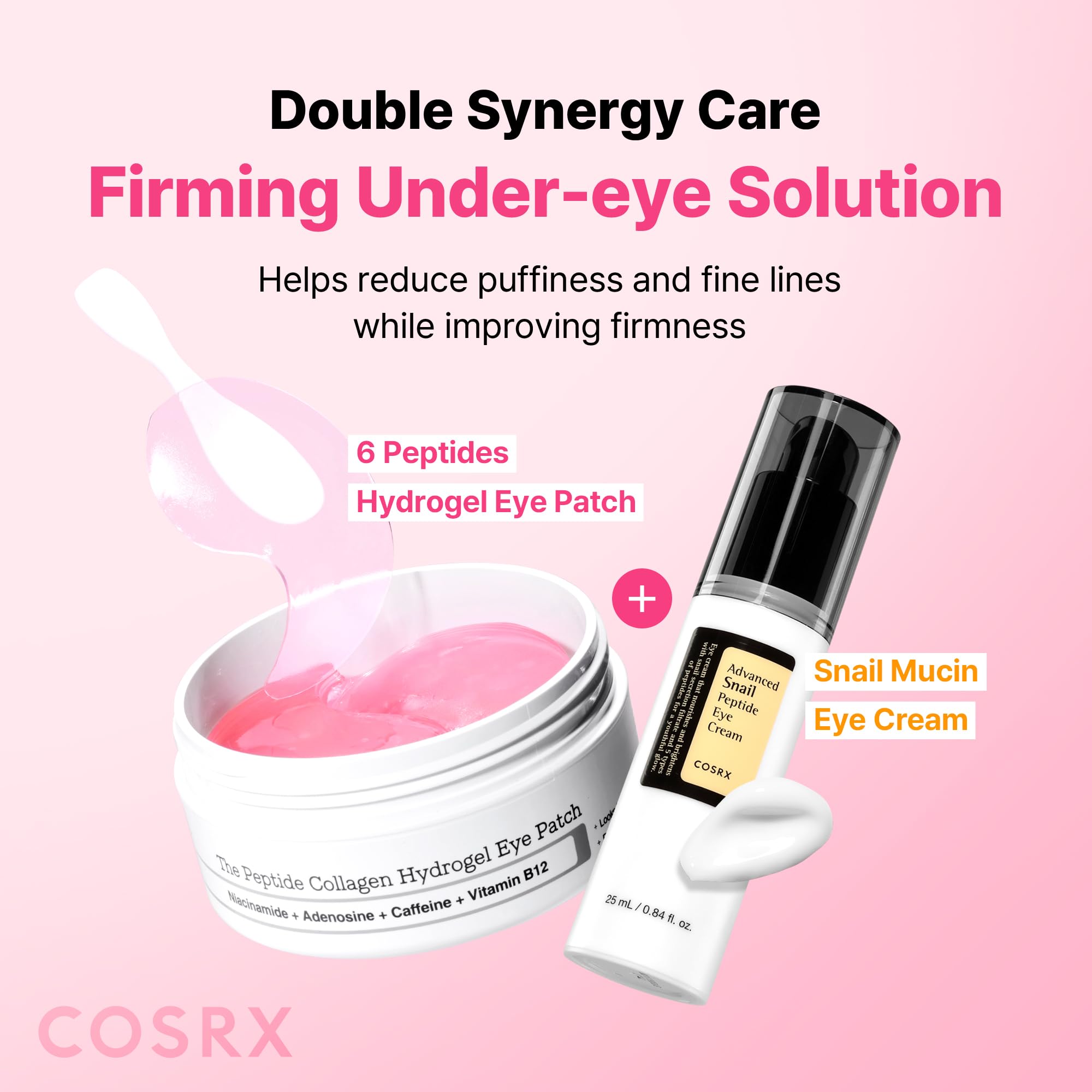 COSRX Pink Peptides Collagen Hydrogel Eye Patch for Puffy Eyes and Dark Circles, Under Eye Mask, 60 Under Eye Patches, Korean Skin Care