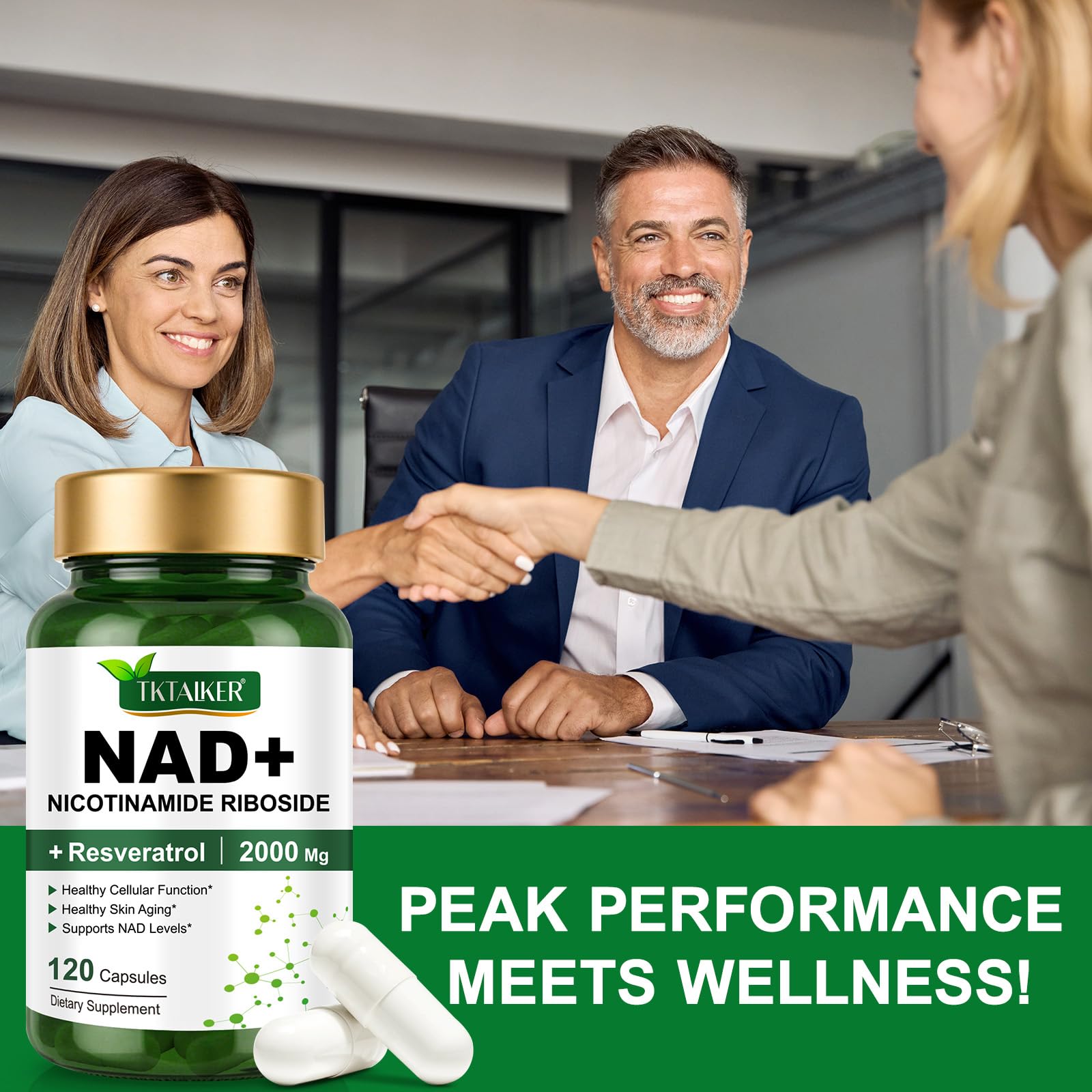 TKTALKER NAD Supplement 2000 Mg - 120 Capsules True NAD & Resveratrol, NMN Alternative Liposomal NAD+ for Women & Men, Support Cellular Health