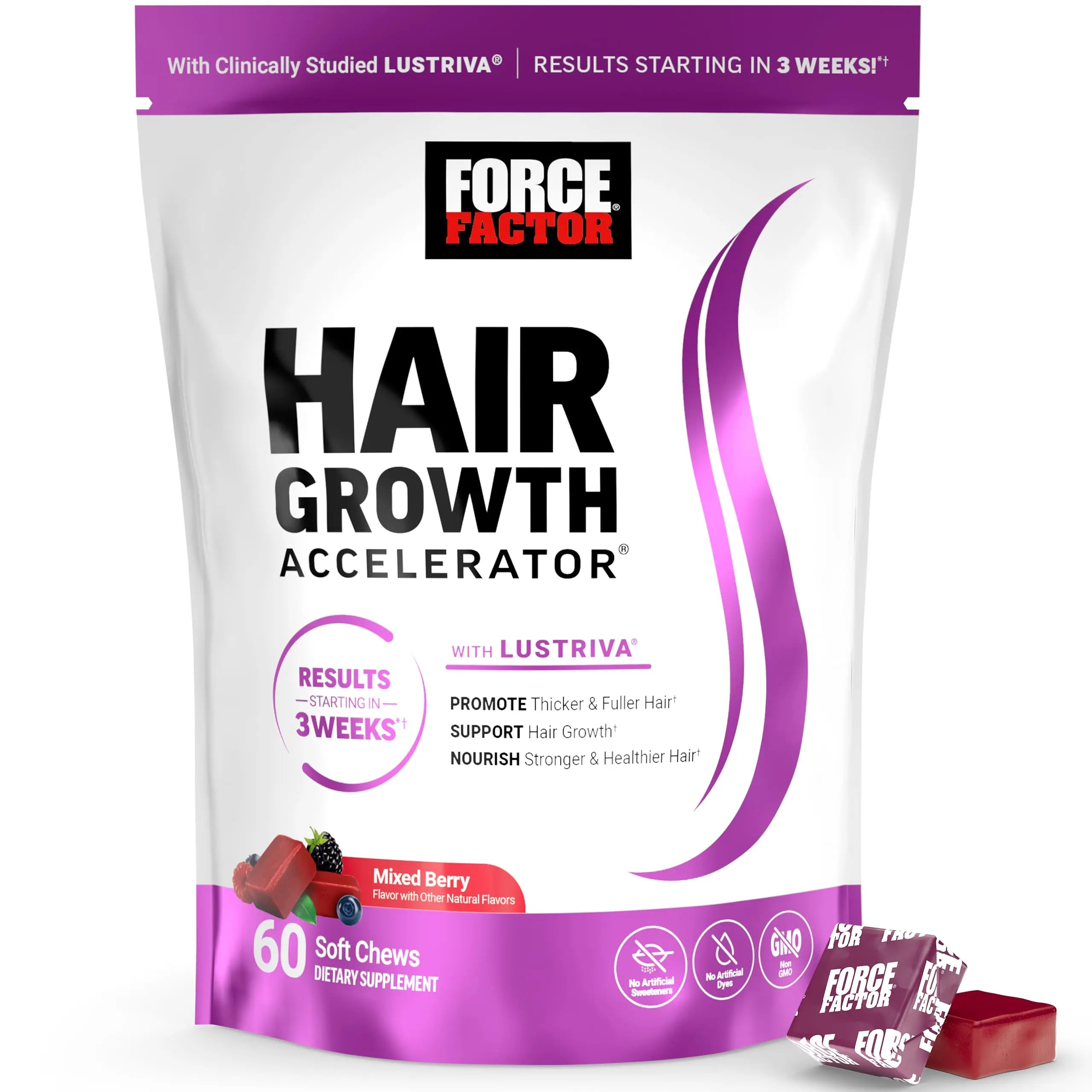 Force Factor Hair Growth Accelerator Soft Chews, Hair Growth Vitamins for Women and Men with Clinically Studied Lustriva and Biotin, Promotes Thicker Force Factor Au supplements