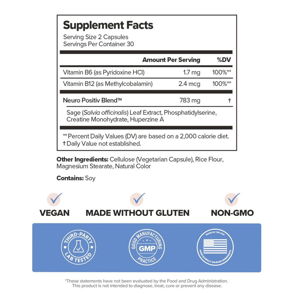 MENO Brain Health + Memory Support Capsules – Daily Support for Cognitive Performance, Concentration & Healthy Brain Aging – with Phosphatidylserine, Creatine, Sage Leaf & Huperzine A – 30 Servings O Positiv Au supplements