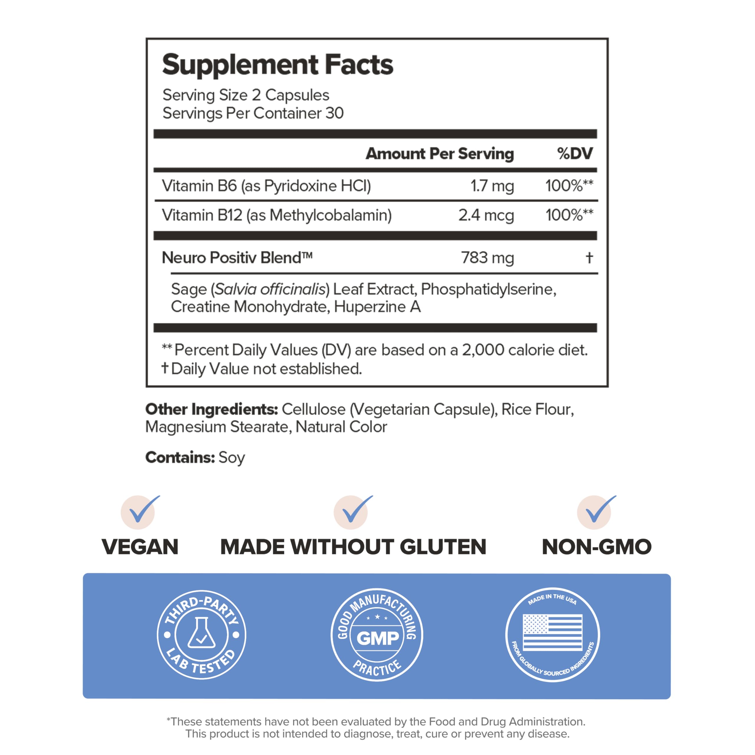 MENO Brain Health + Memory Support Capsules – Daily Support for Cognitive Performance, Concentration & Healthy Brain Aging – with Phosphatidylserine, Creatine, Sage Leaf & Huperzine A – 30 Servings O Positiv Au supplements
