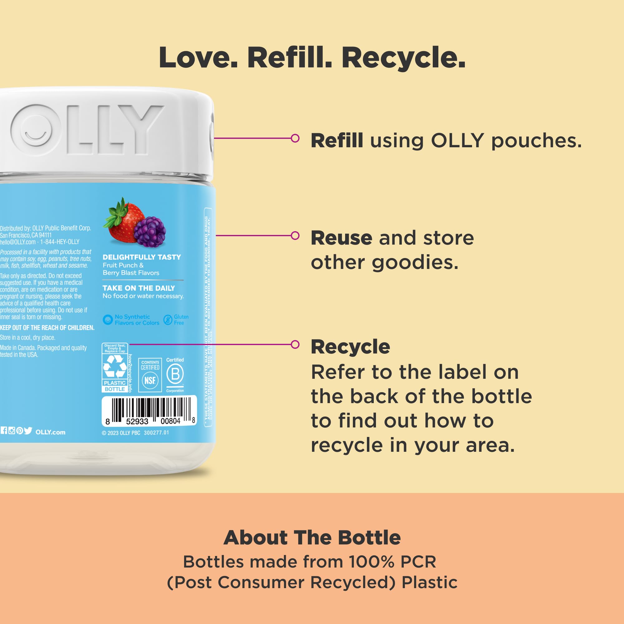 OLLY Kids Multivitamin & Probiotic Gummy, Digestive Support, Vitamins A, D, C, E, B, Zinc, Chewable Supplement, Berry Flavor, 50 day supply - 100 Count