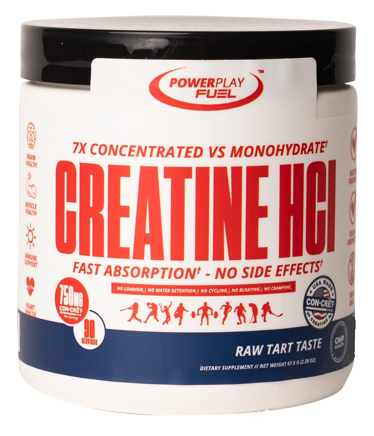 CREATINE HCl Powder for Men and Women, Muscle Strength, Brain Performance, Heart Health & Immune Support - Raw Tart Taste, 90 Servings POWER PLAY FUEL Au supplements