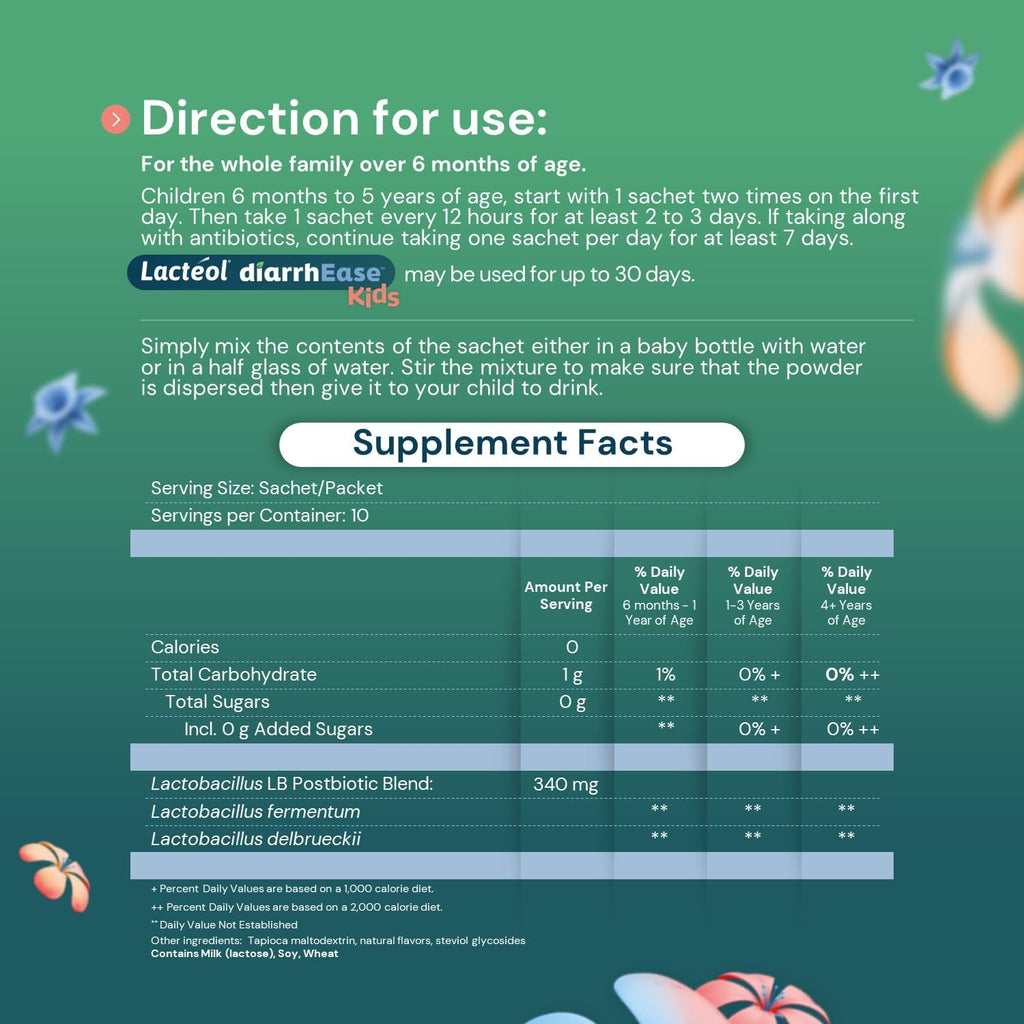 Lactéol diarrhEase Kids - a Safe, Drug Free and clinically Tested postbiotic Strain That Shortens The Duration of Occasional Diarrhea- Works Naturally with Your Child’s Body, 10 Count Lactéol Au supplements